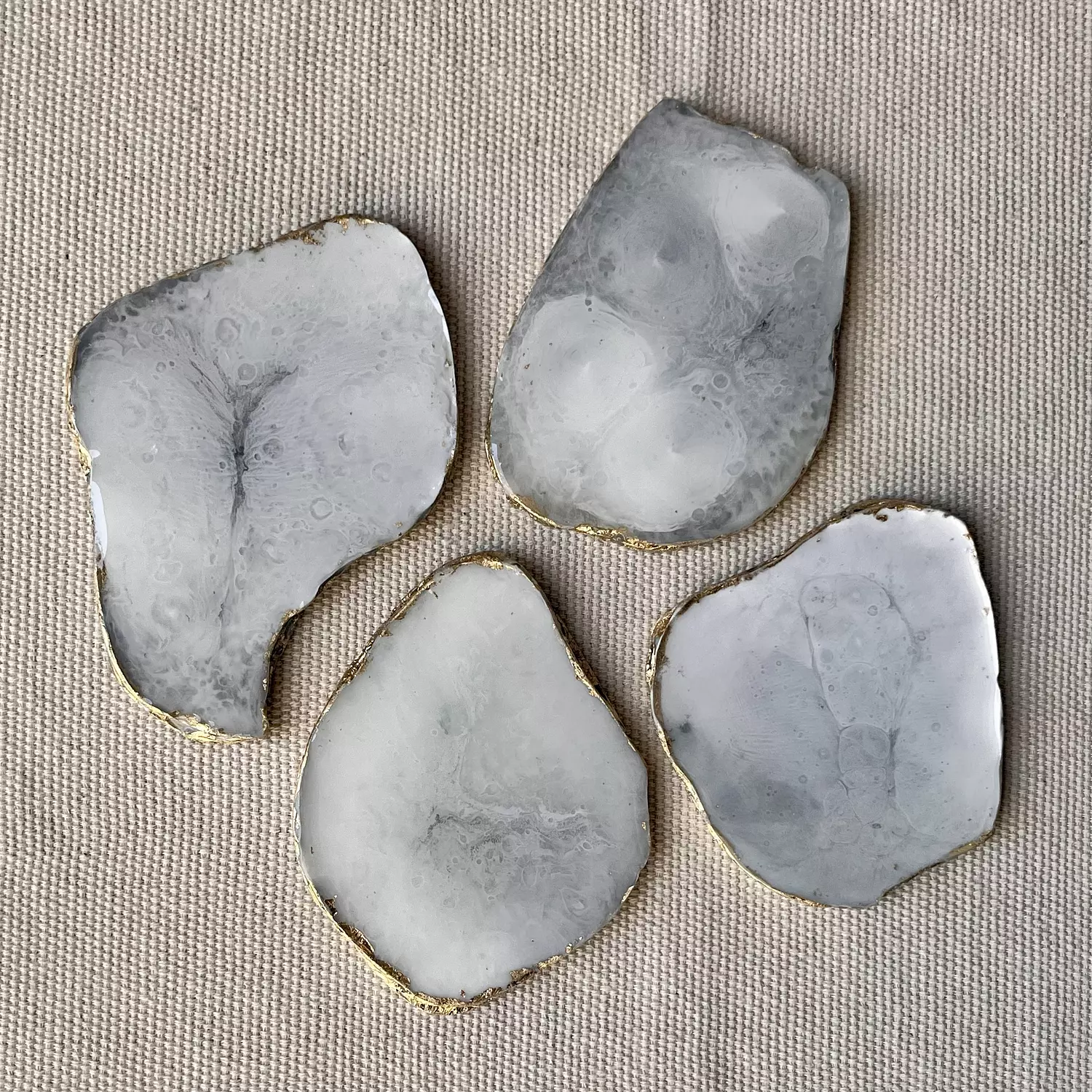 Grey & White agate coasters with Gold Edges 7