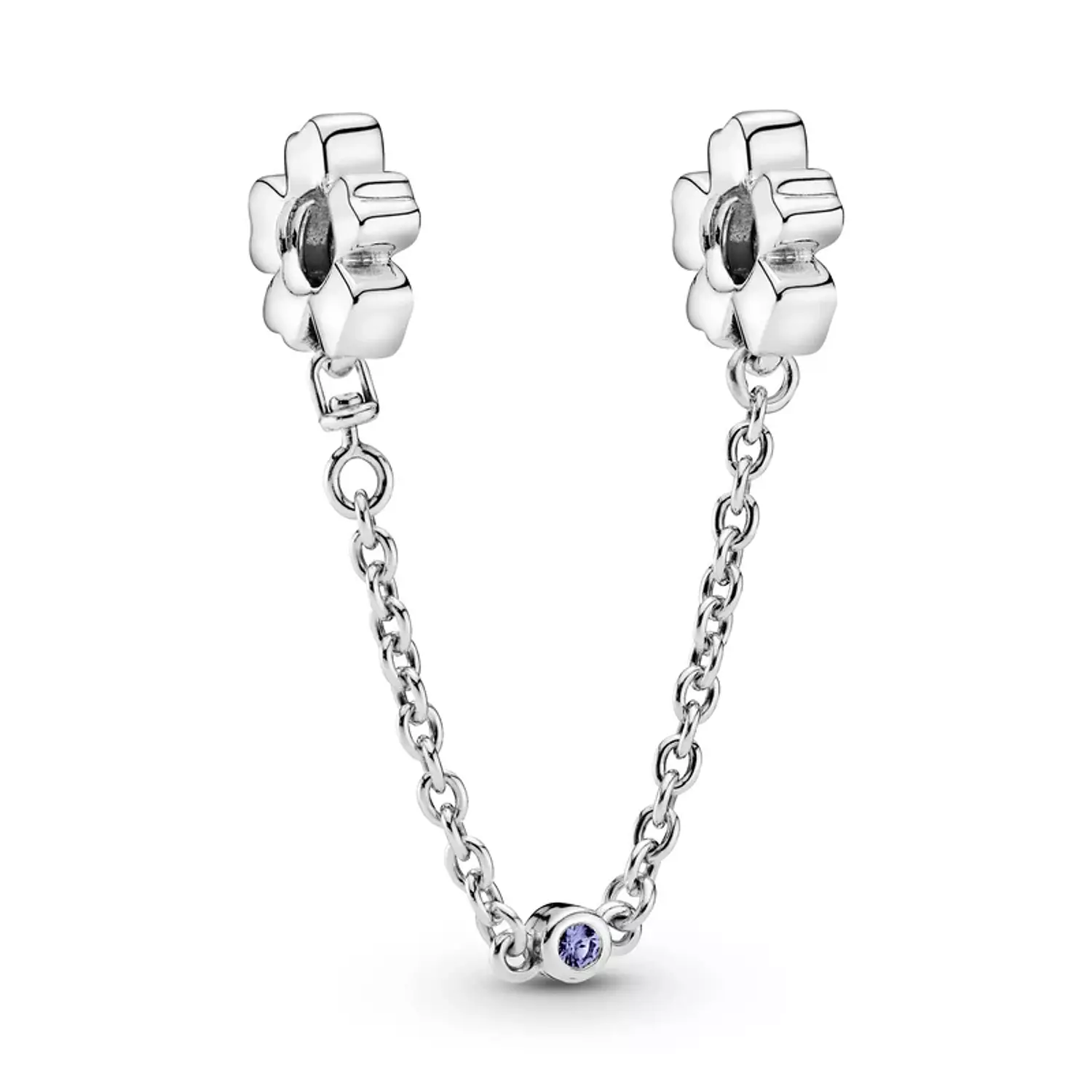 Floral silver safety chain with royal purple crystal hover image