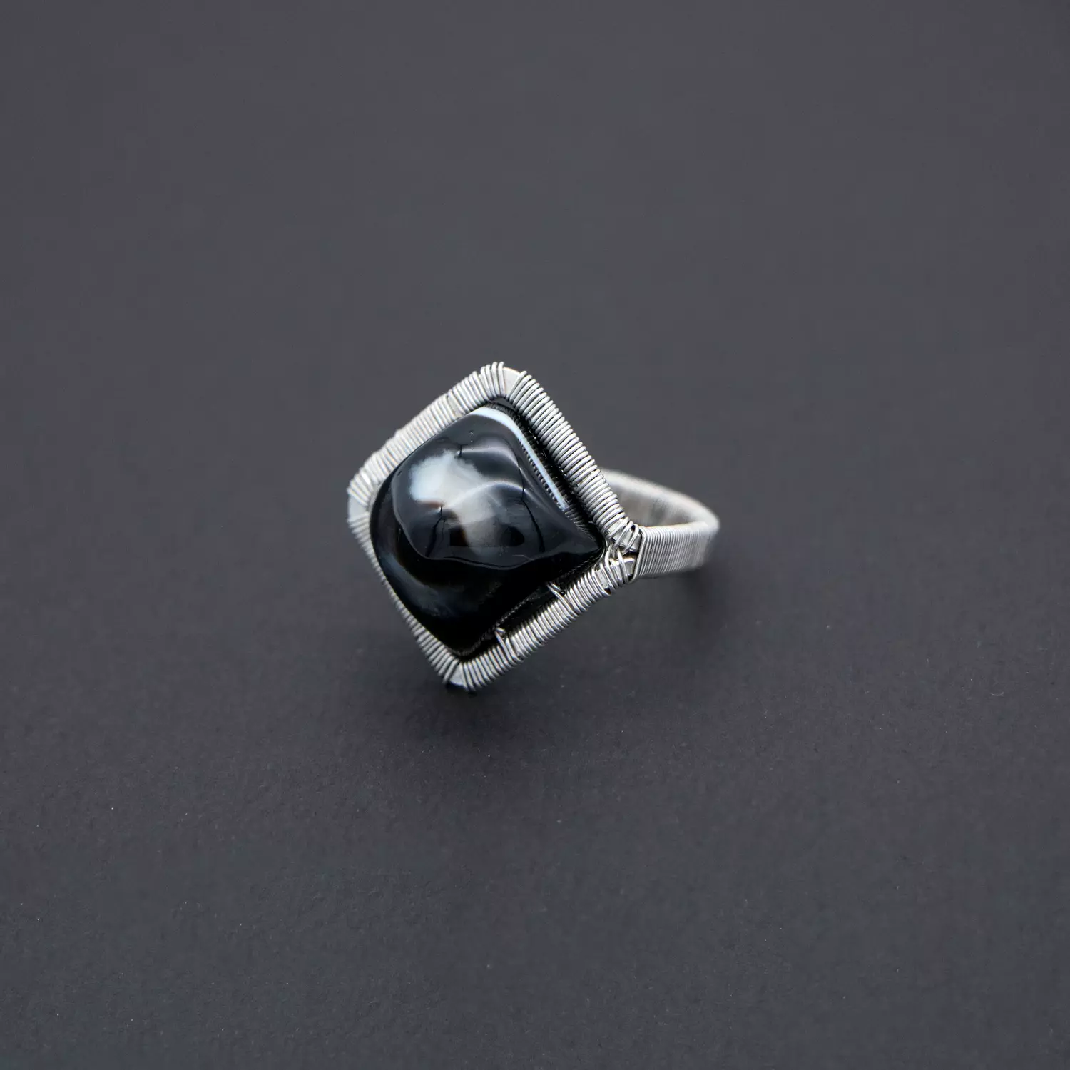 Wire wrapped silver 925 with black agate stone. hover image