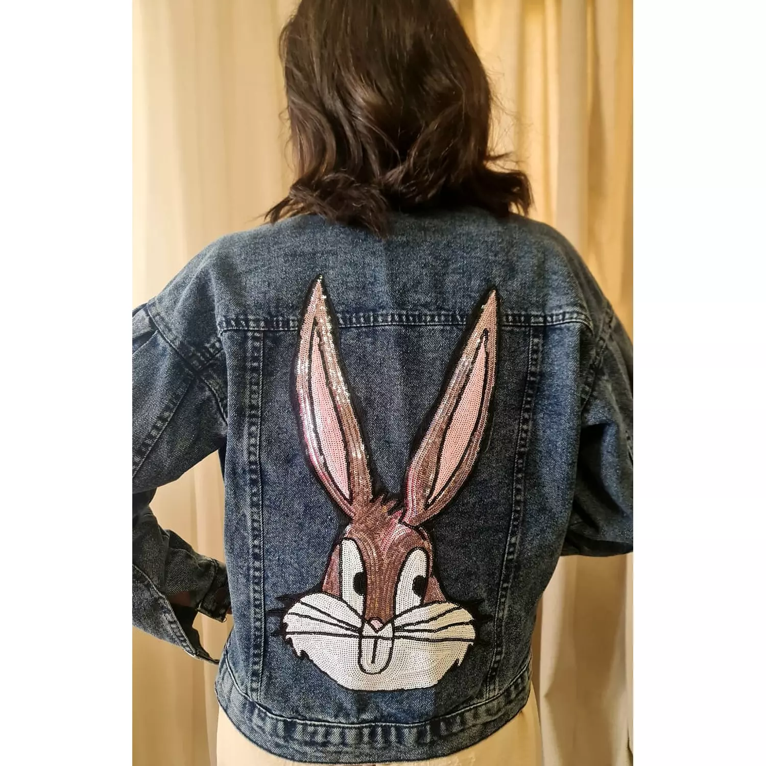 Bugs bunny embroidered denim jacket size medium  hover image