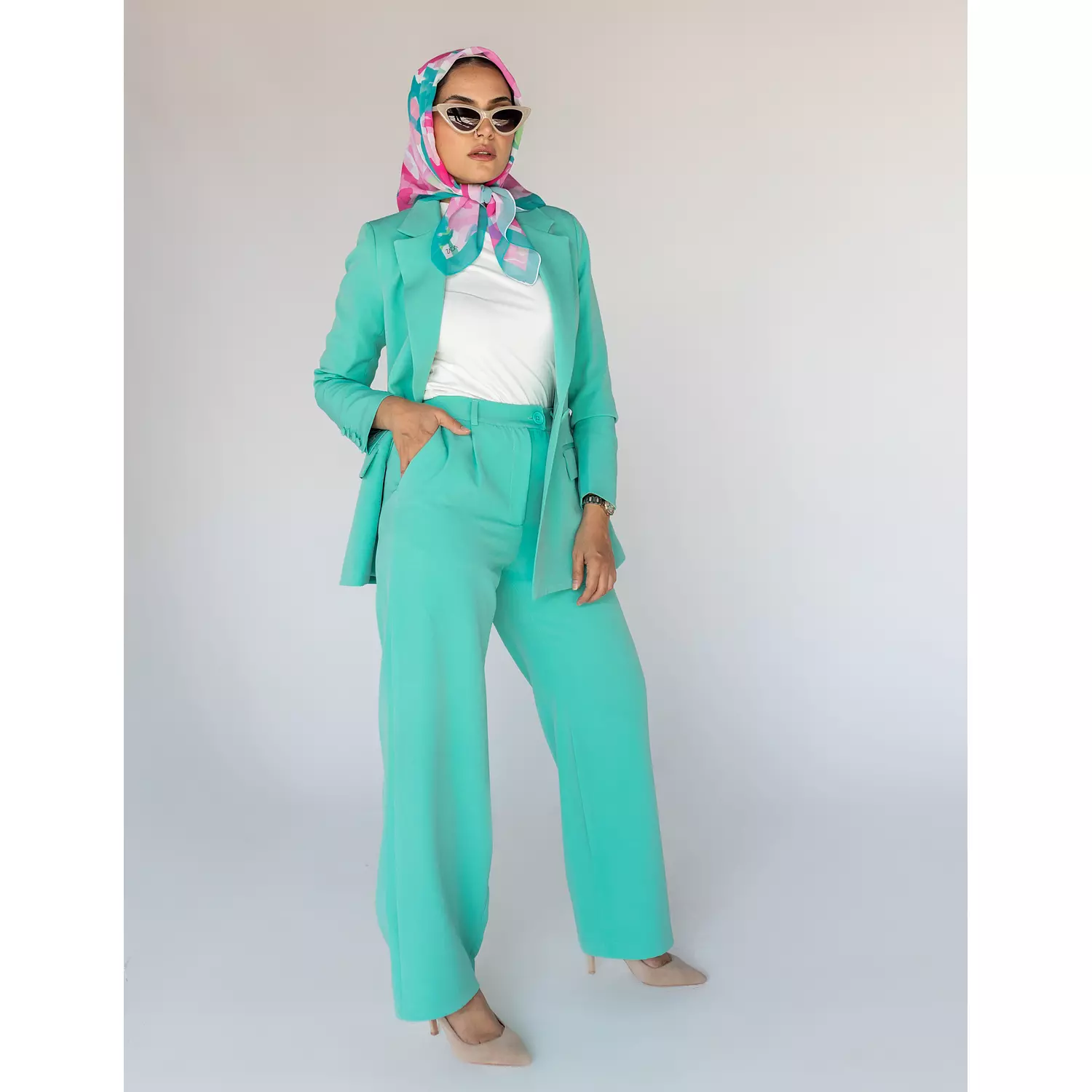 Cyan Wide-leg Straight Mid Pants hover image