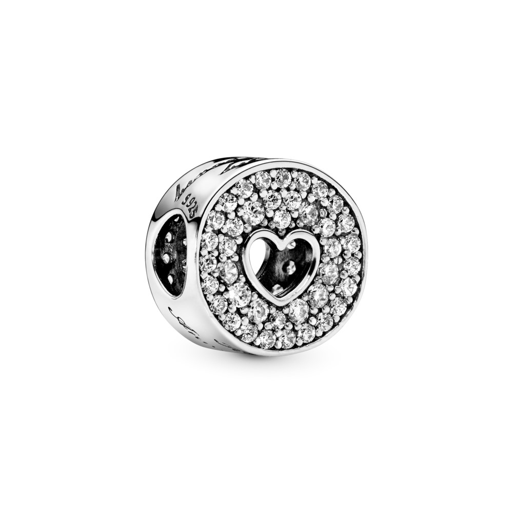 Happy Anniversary silver charm with clear cubic zirconia