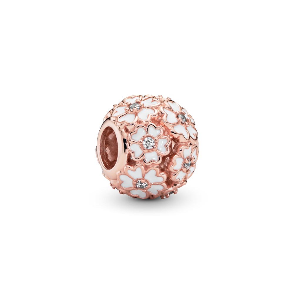 Primrose PANDORA Rose charm with clear cubic zirconia and white enamel