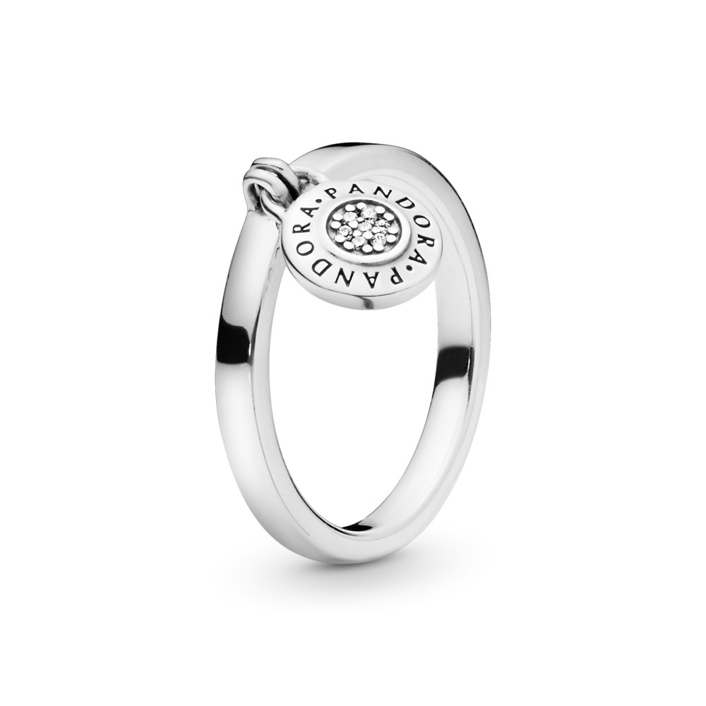 PANDORA logo padlock silver ring with clear cubic zirconia