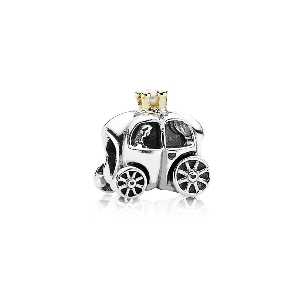 Royal carriage silver charm, 14k, freshwater cultured pearl