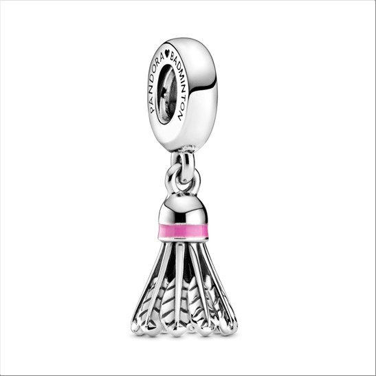 Badminton sterling silver dangle with pink enamel