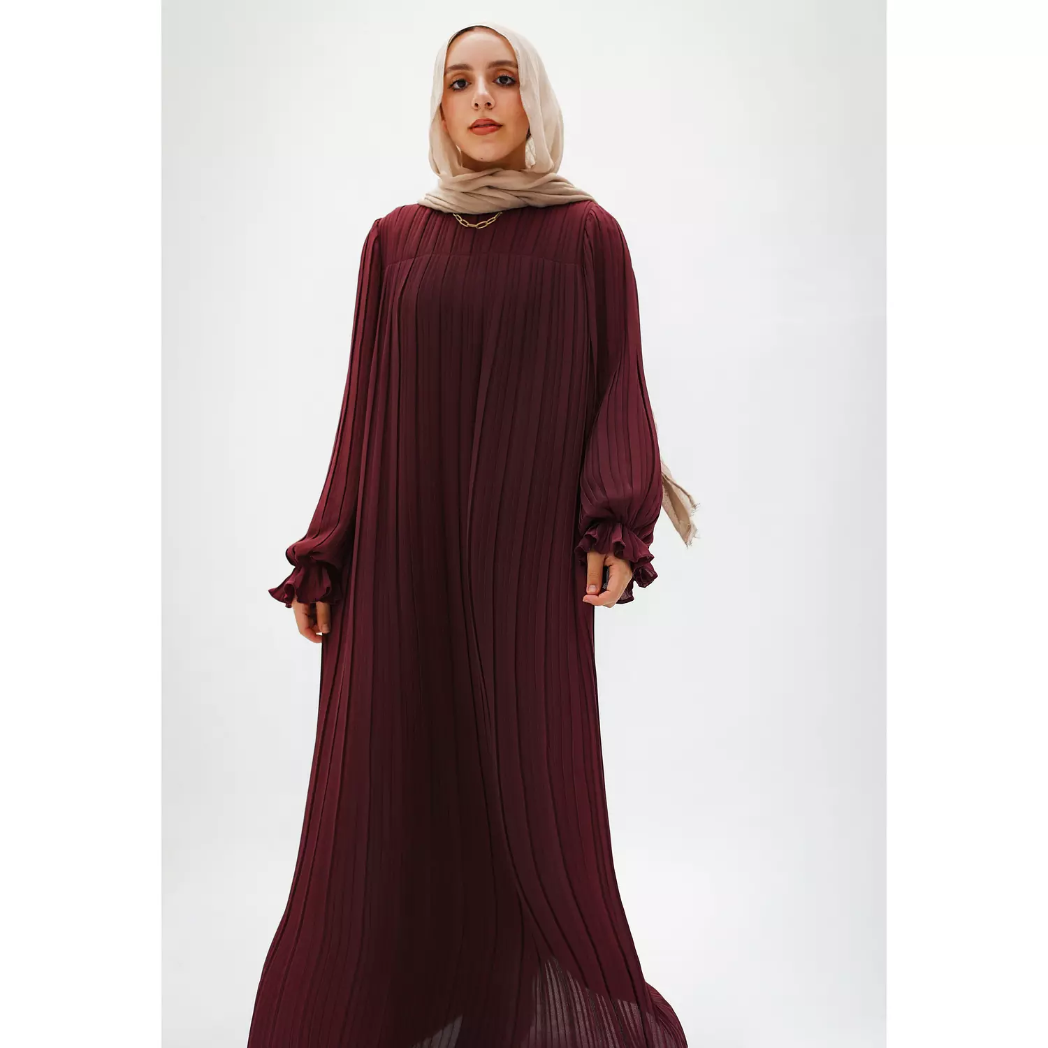 Burgundy Pleated Dress 4