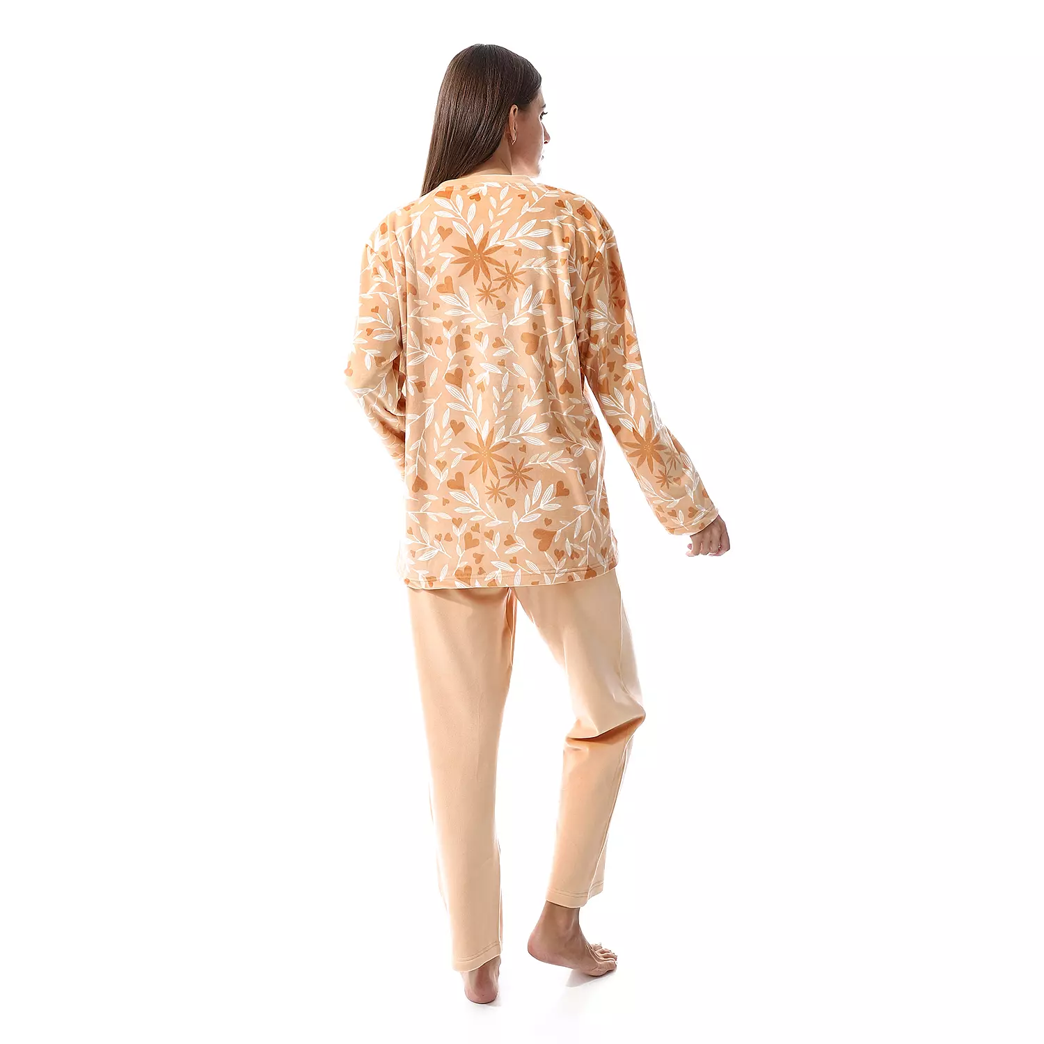 Shorto Women Leaves 2 Button  Fleece PJ - Orange - 2657  5