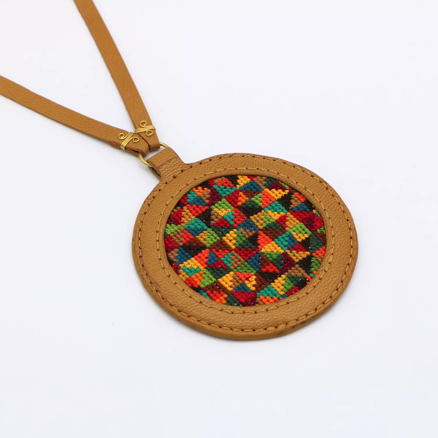 Genuine leather necklace with colorful Cross-stitching hover image