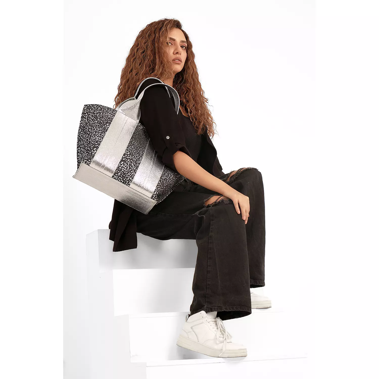 BLINGY Tote bag - Black jeans x Silver  6