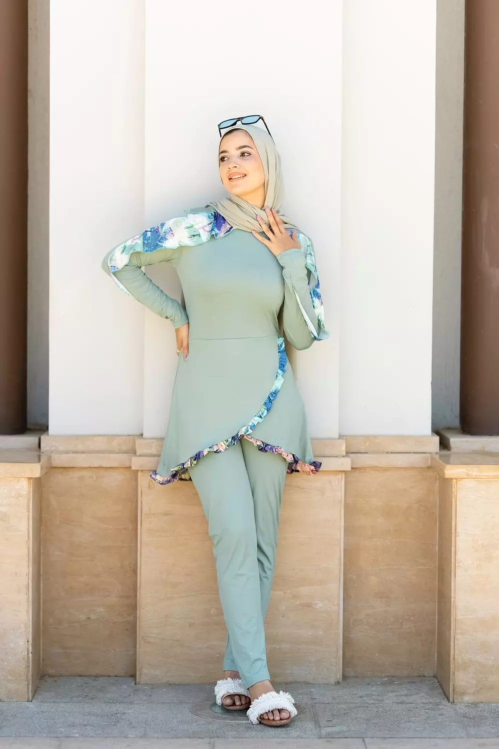 Mint ruffle burkini (3 pieces) hover image