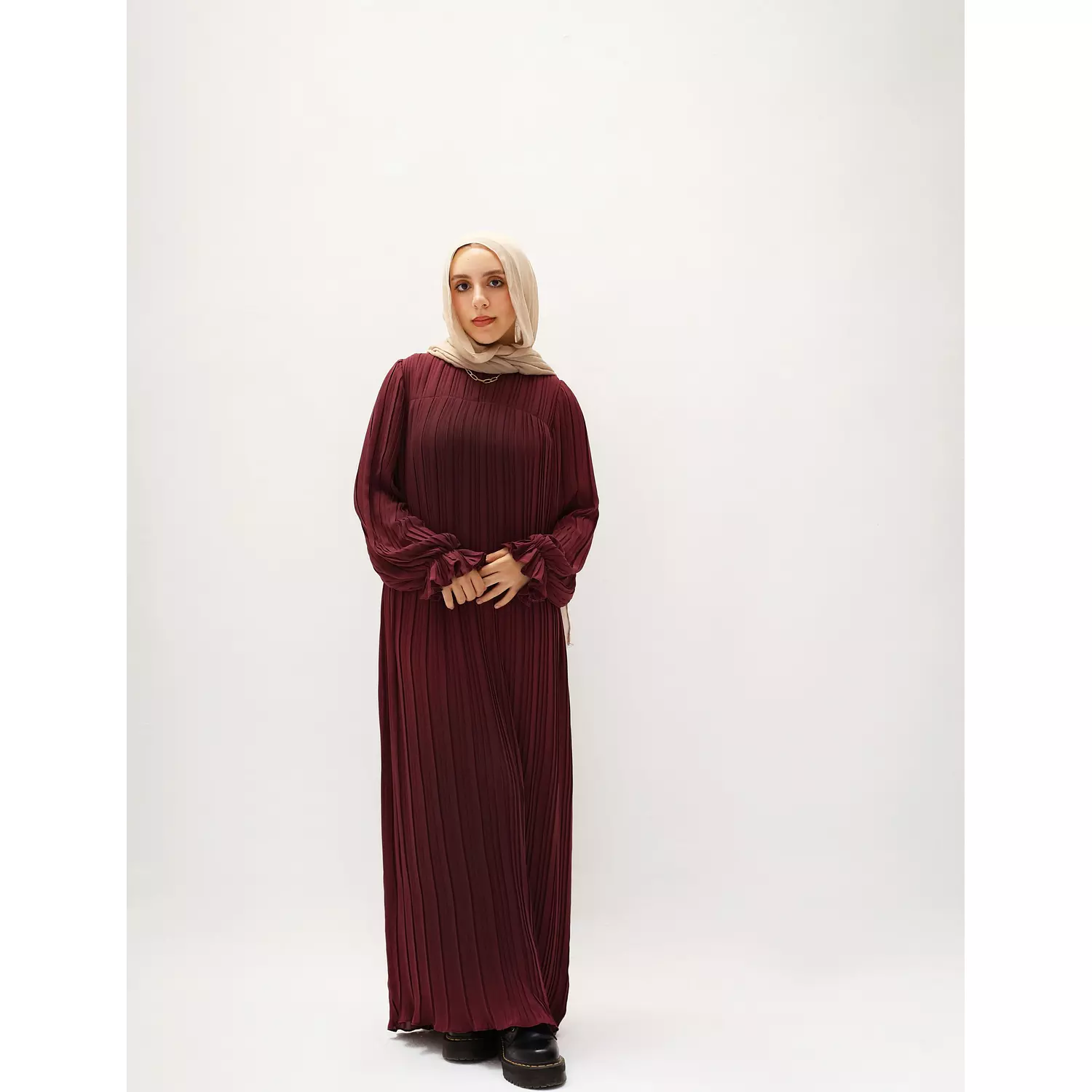 Burgundy Pleated Dress 1