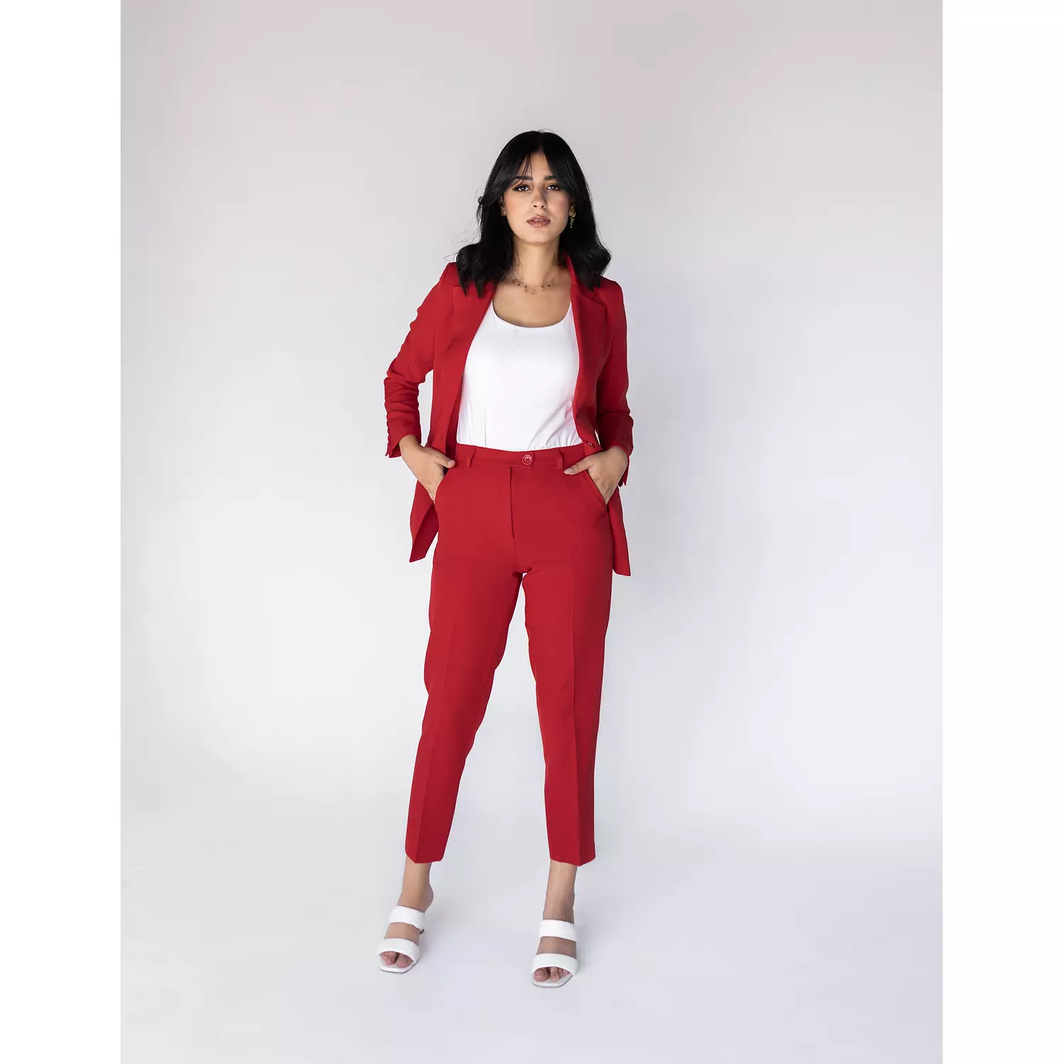 Coral Red Slim Pants 4