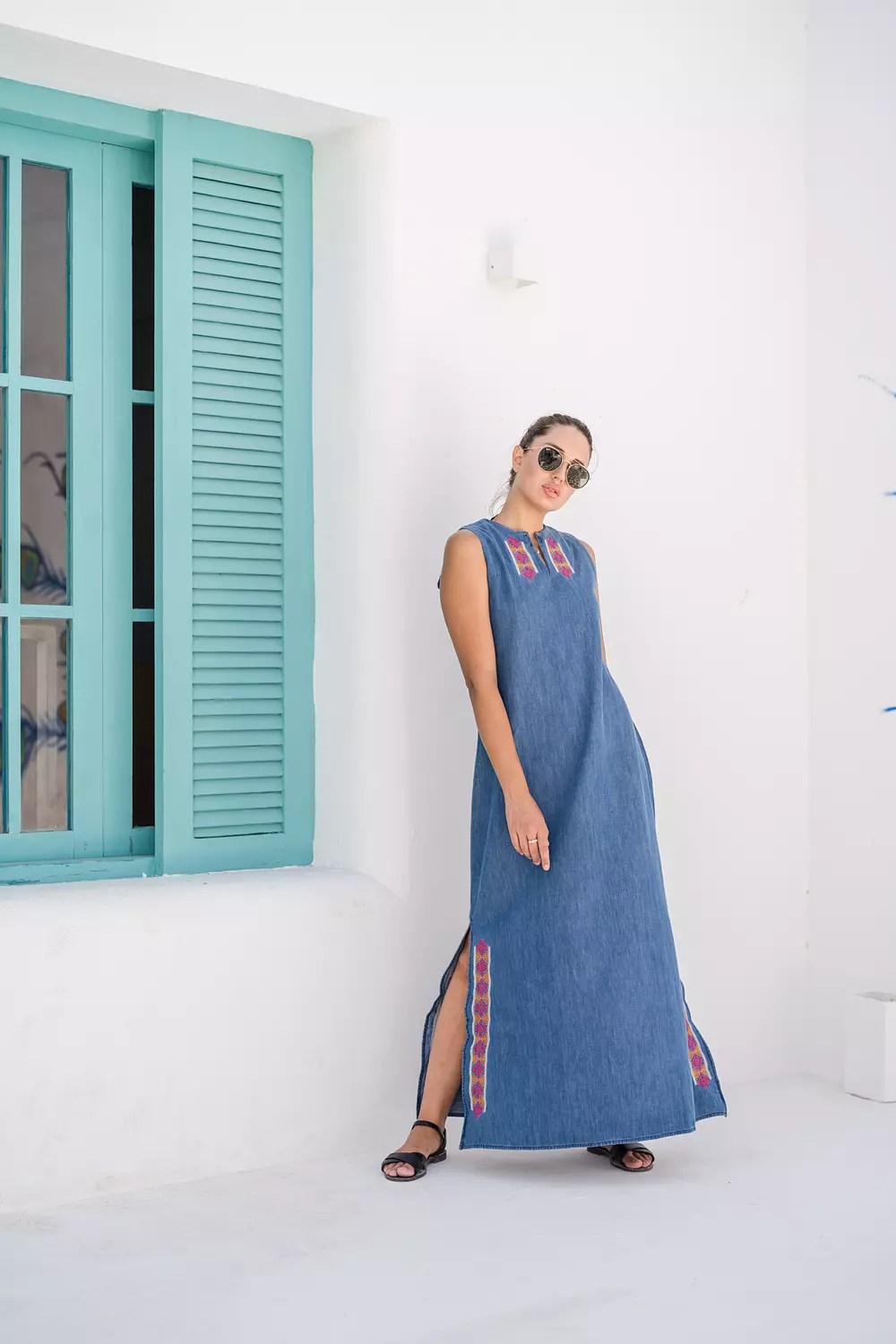 Denim dress with embroidery  hover image