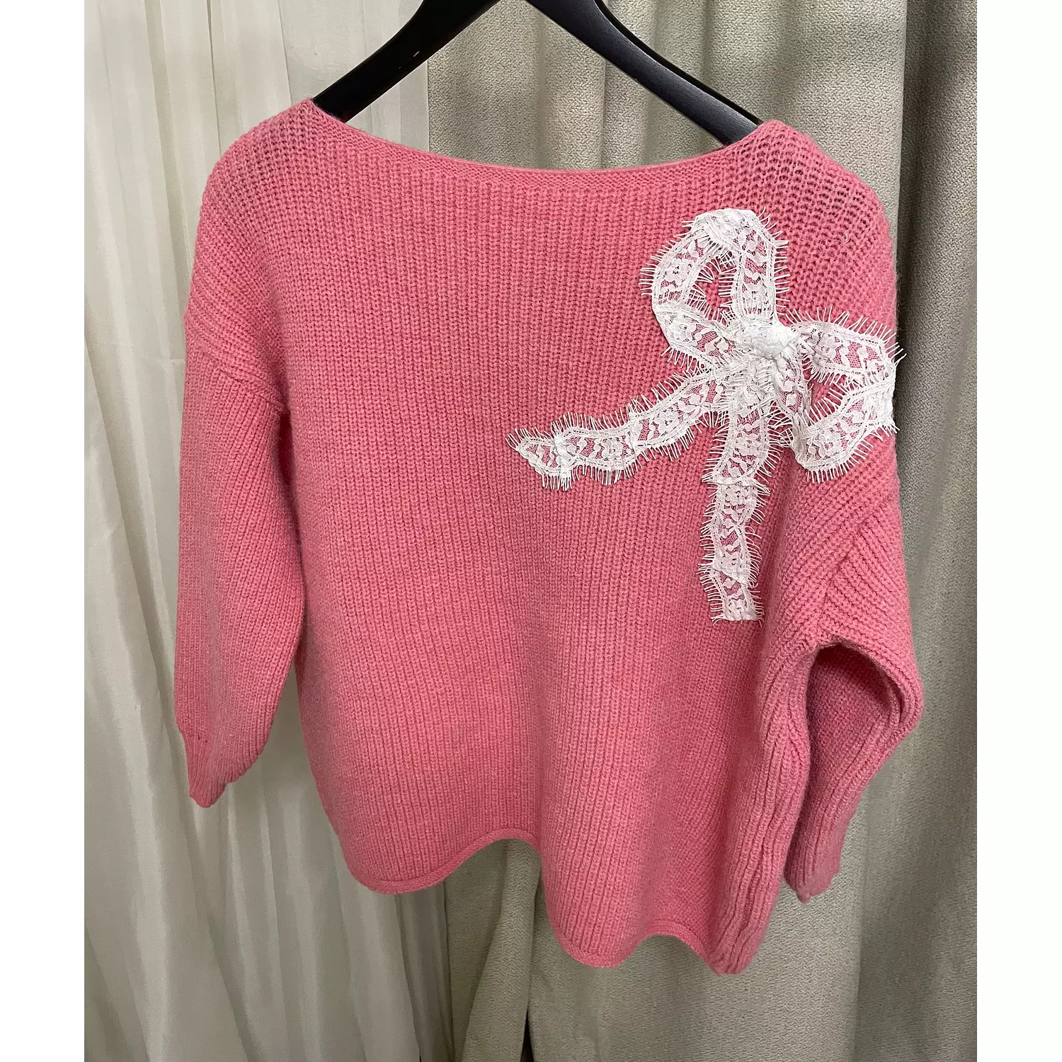 Coquette style lace bow embellished sweater size medium  hover image