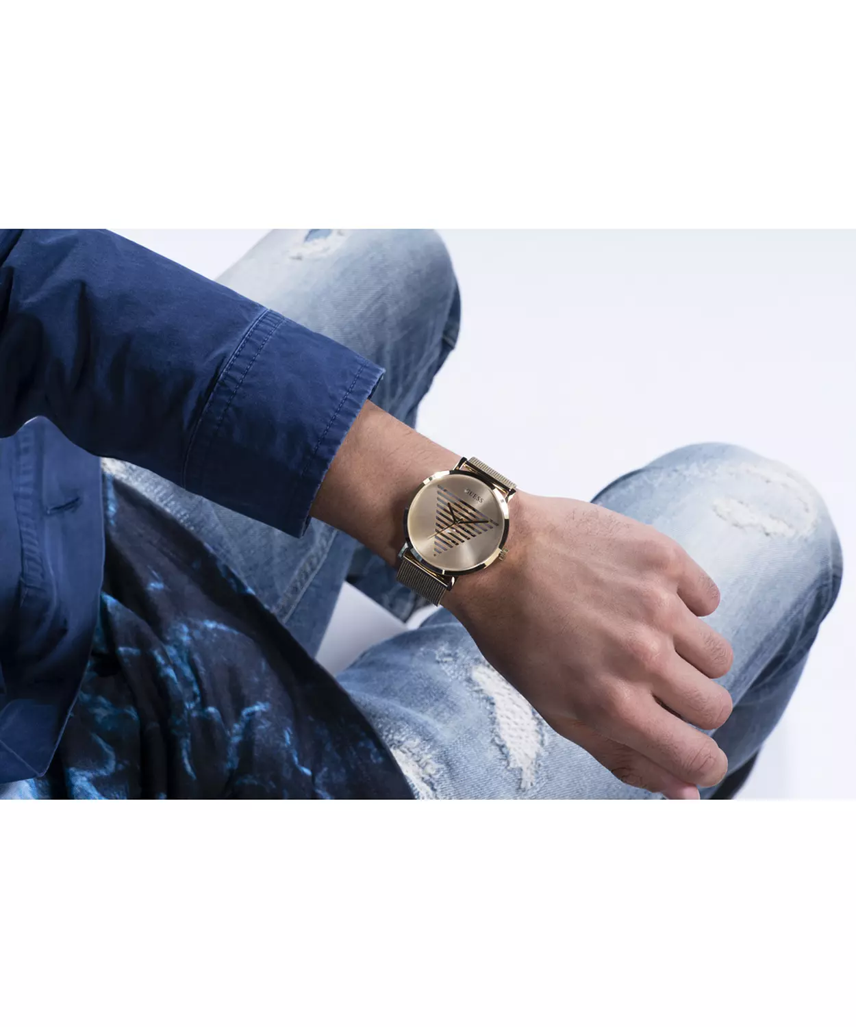 GUESS GW0502G1 ANALOG WATCH For Men Round Shape Gold Stainless Steel/Mesh Polished Bracelet 6