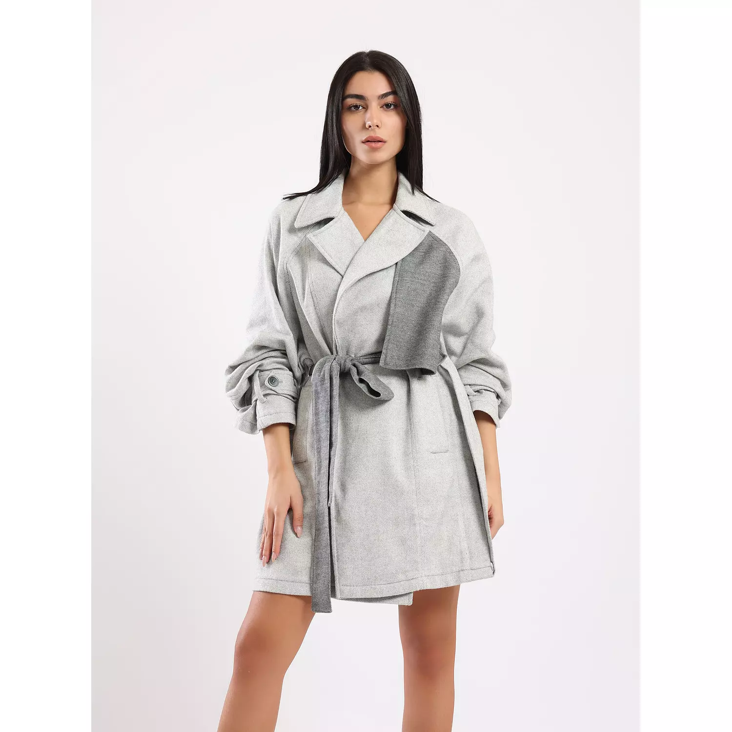 The 2 tones ice grey SOPHIA trench coat    hover image