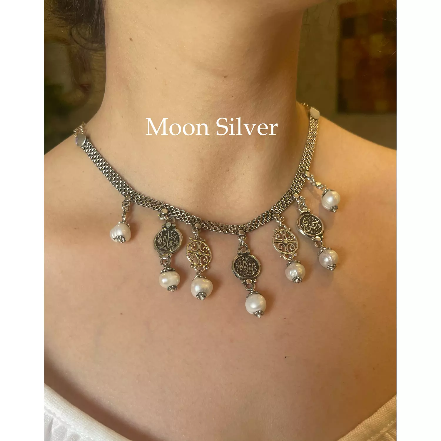 Pearl silver necklace  hover image