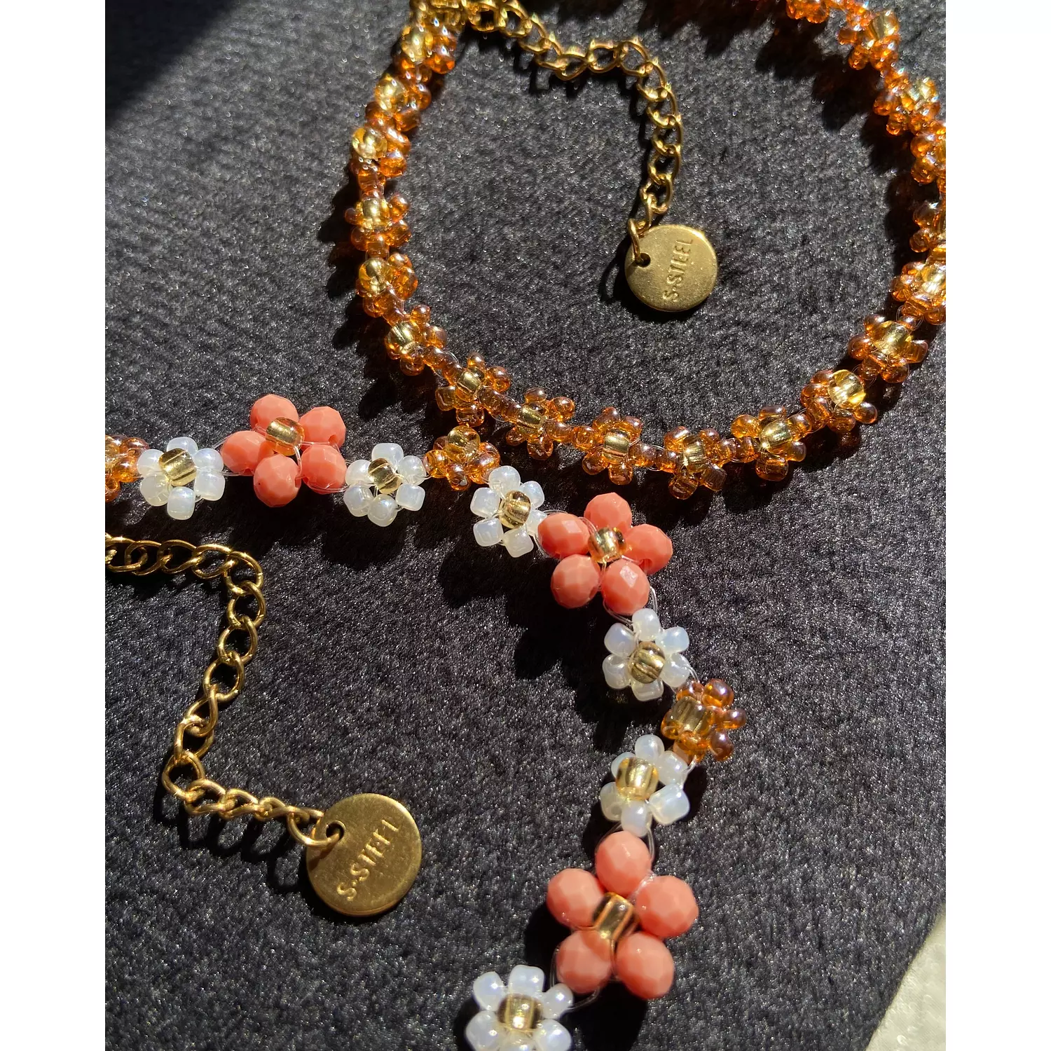 Brownie with white flowers zigzag bracelet & caramel flowers bracelet  3