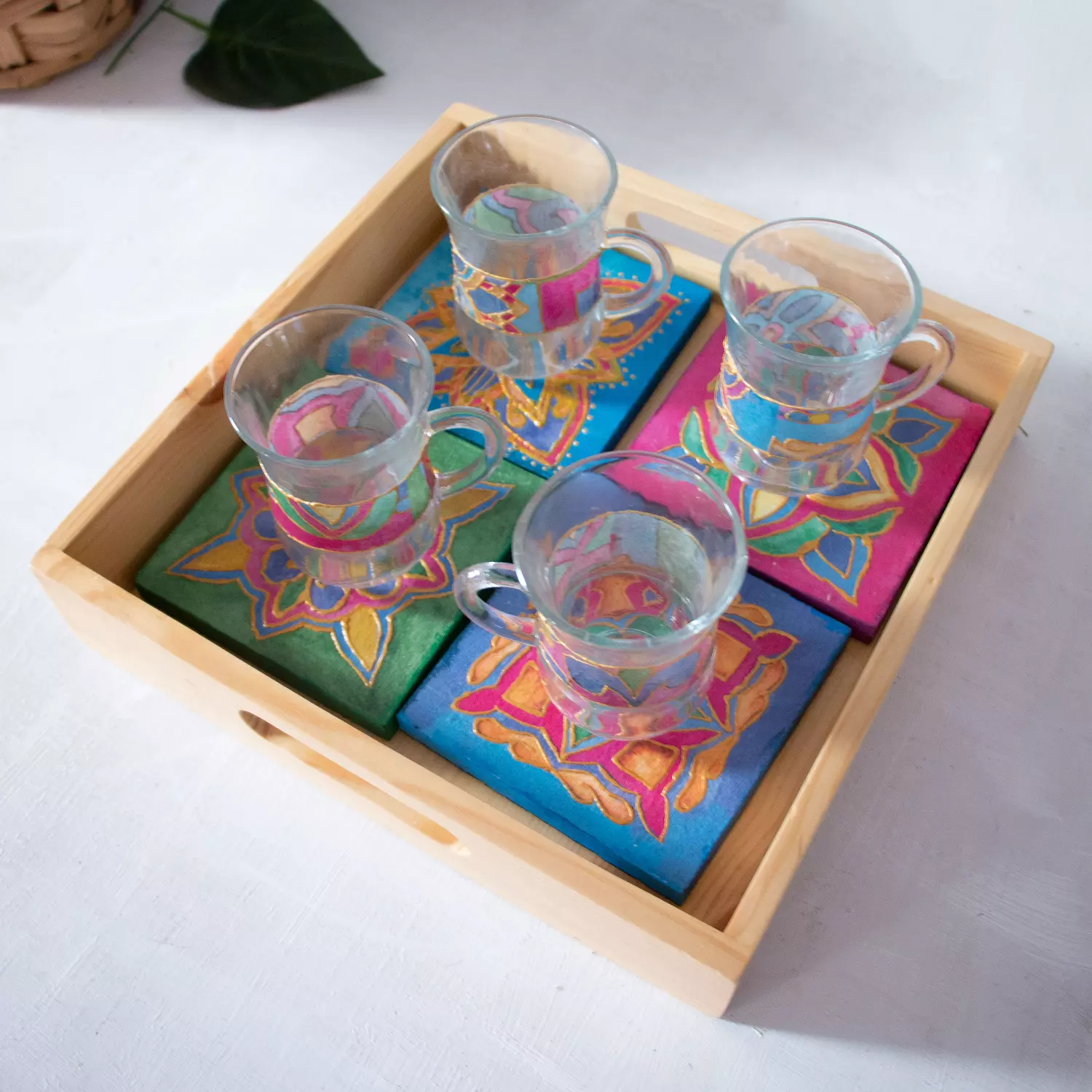 Arabic Blossom coasters wooden tray   1