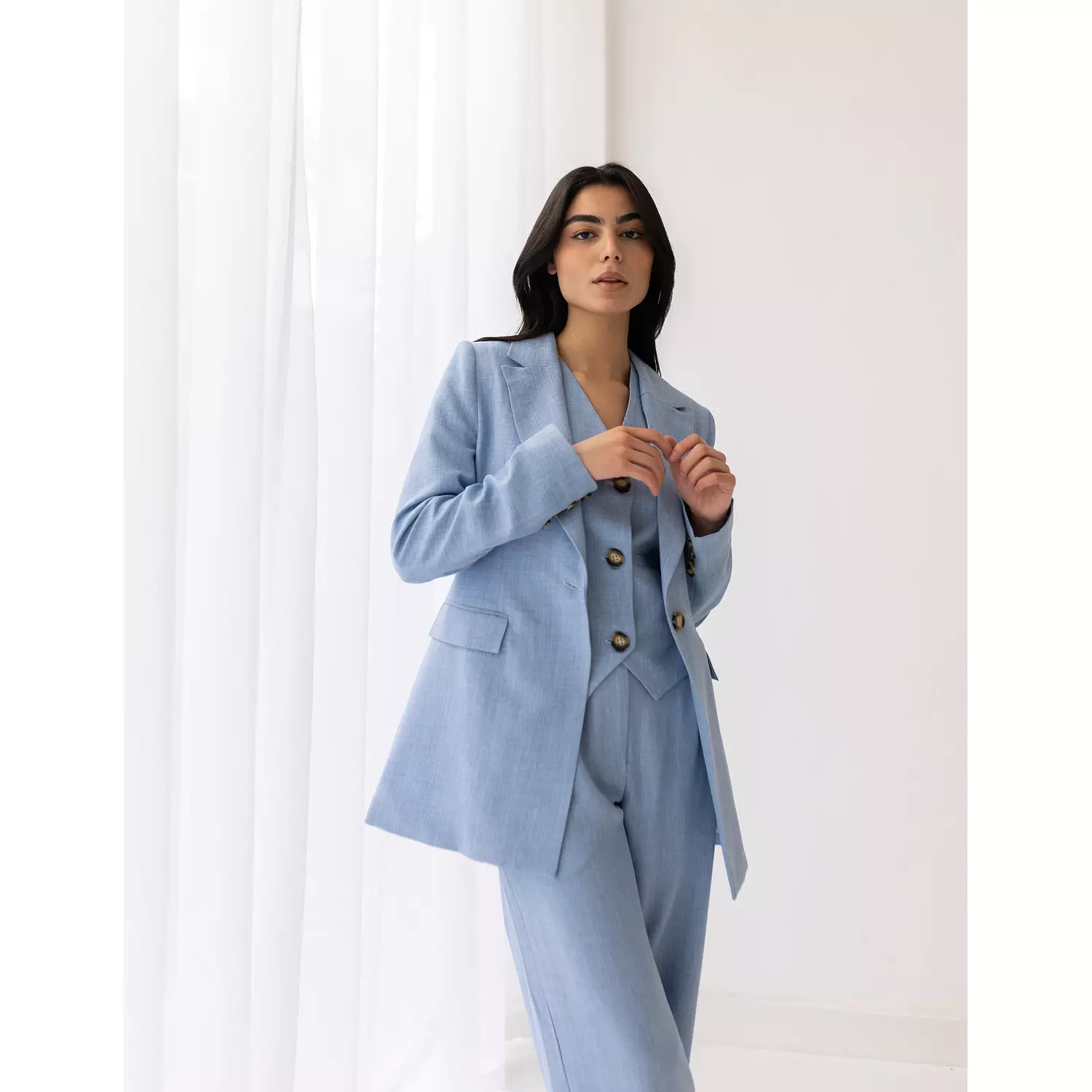 Sky blue linen blazer sale