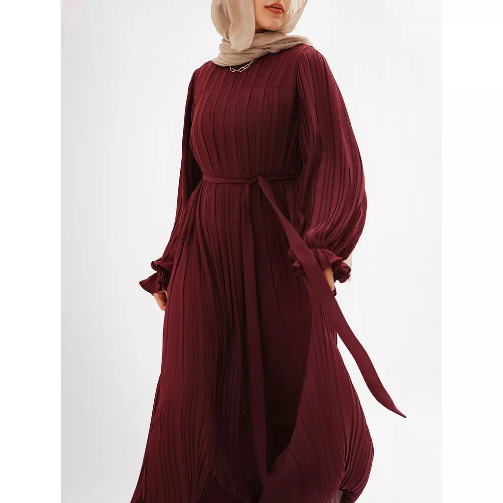 Burgundy Pleated Dress