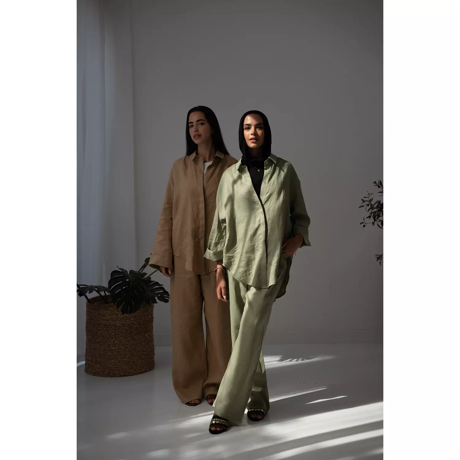 Dust-olive linen set 1