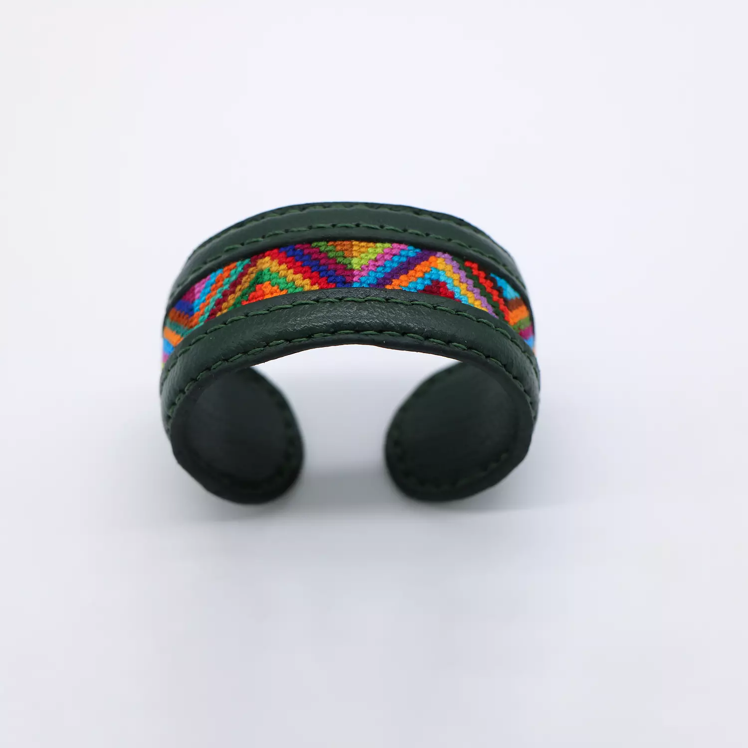 Handmade Genuine leather cuff with colorful Cross-stitching hover image