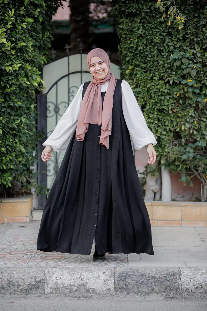 Linen Black Dress with attached White Sleeves