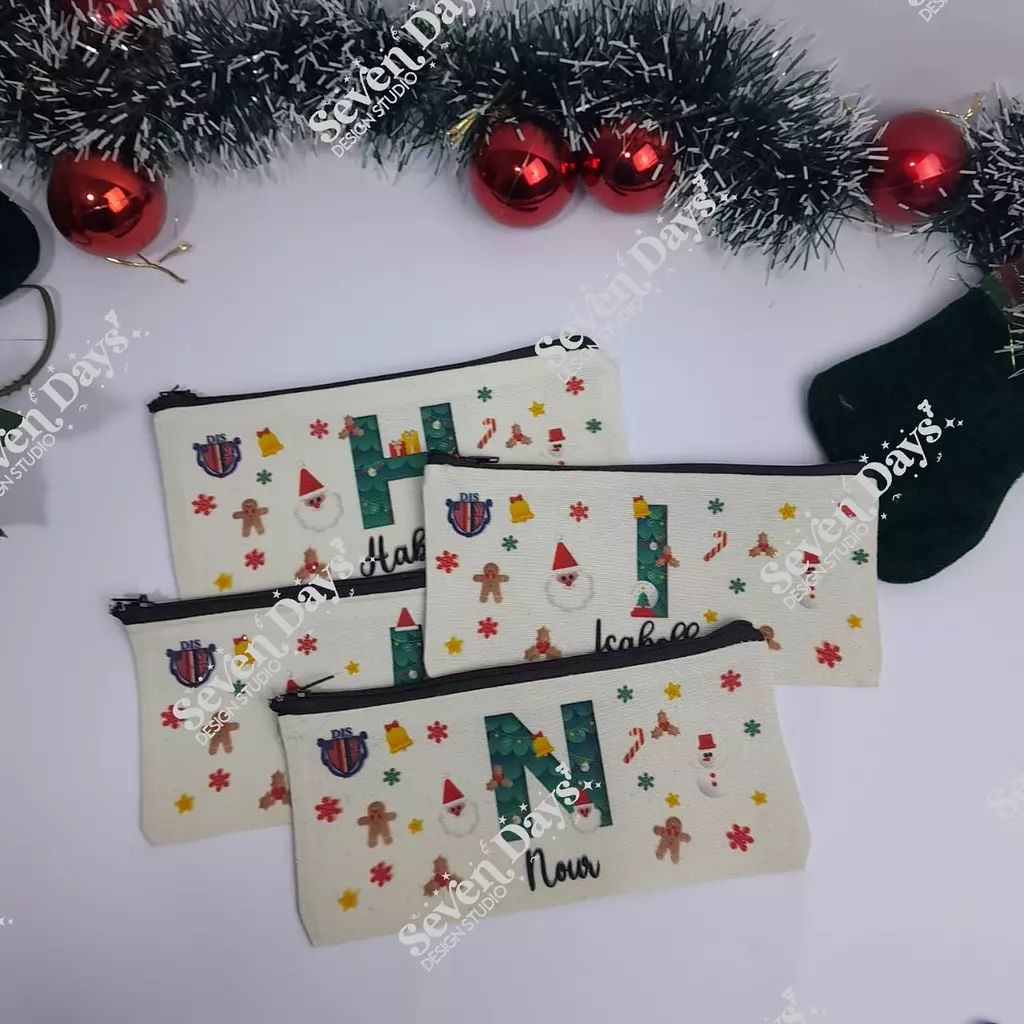 Green Initial Christmas Pencil Case