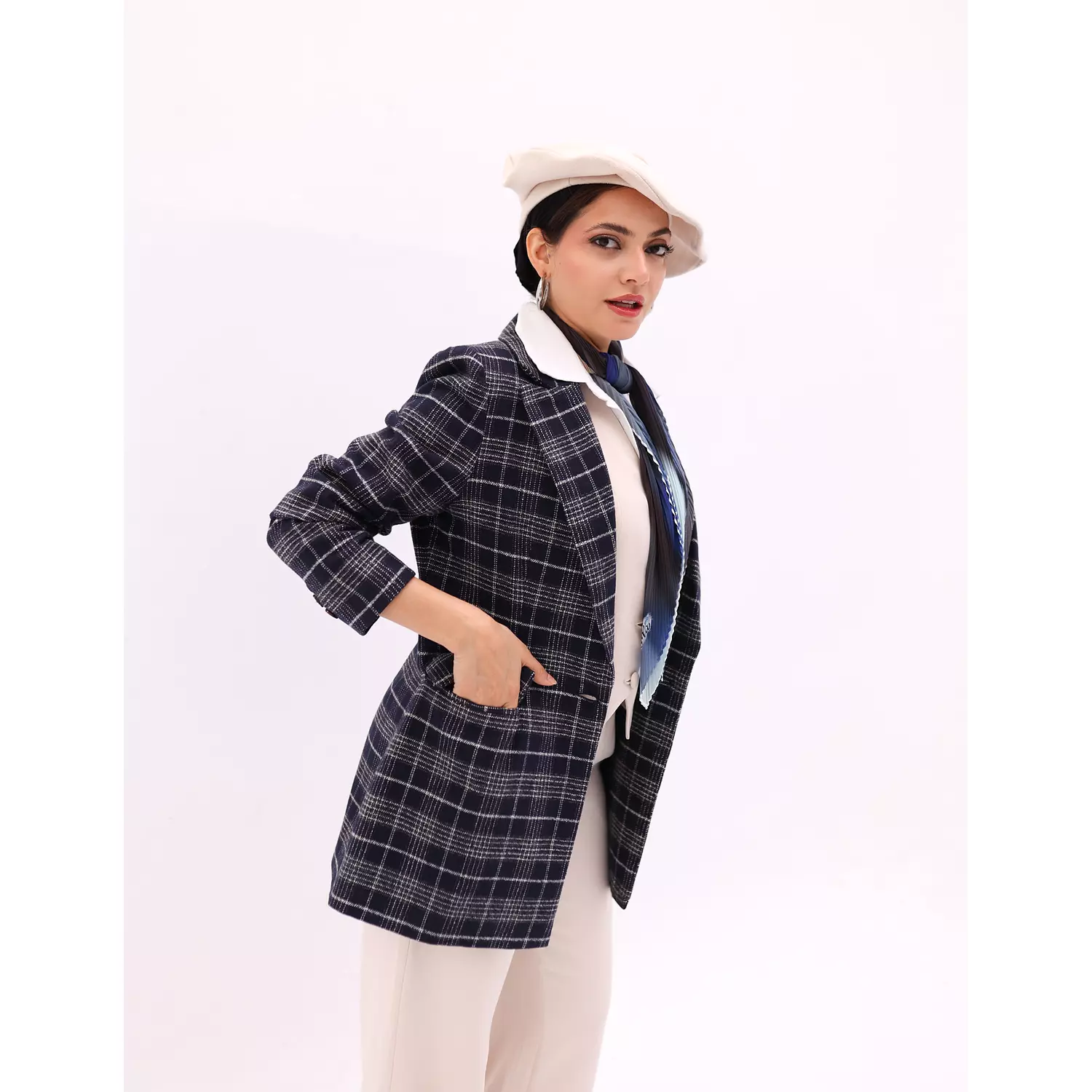 Navy blue plaid blazer  4