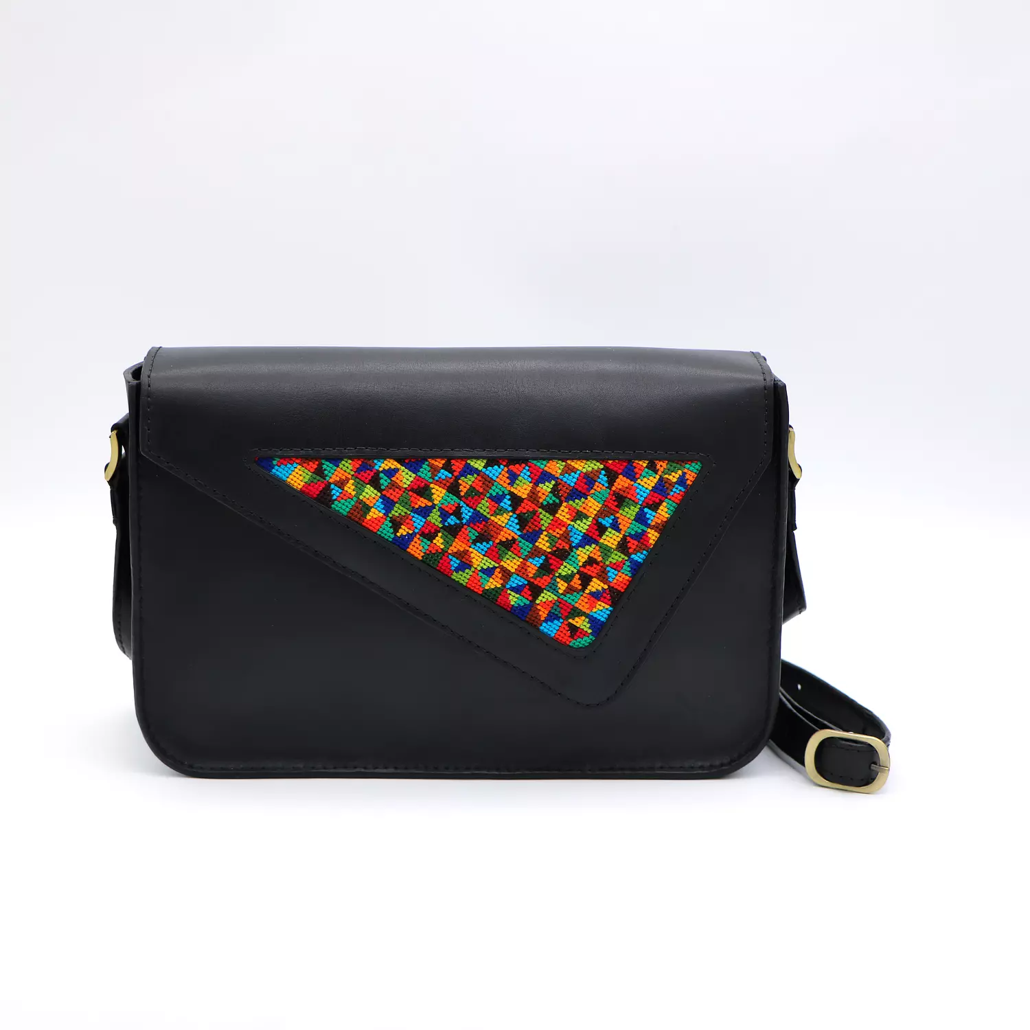 Genuine leather bag with colorful cross-stitching. 1