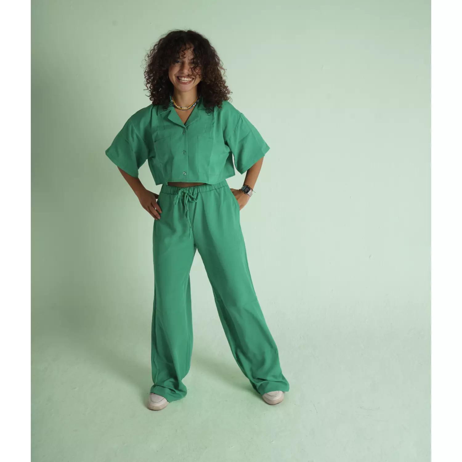 Emerald green linen pants  0