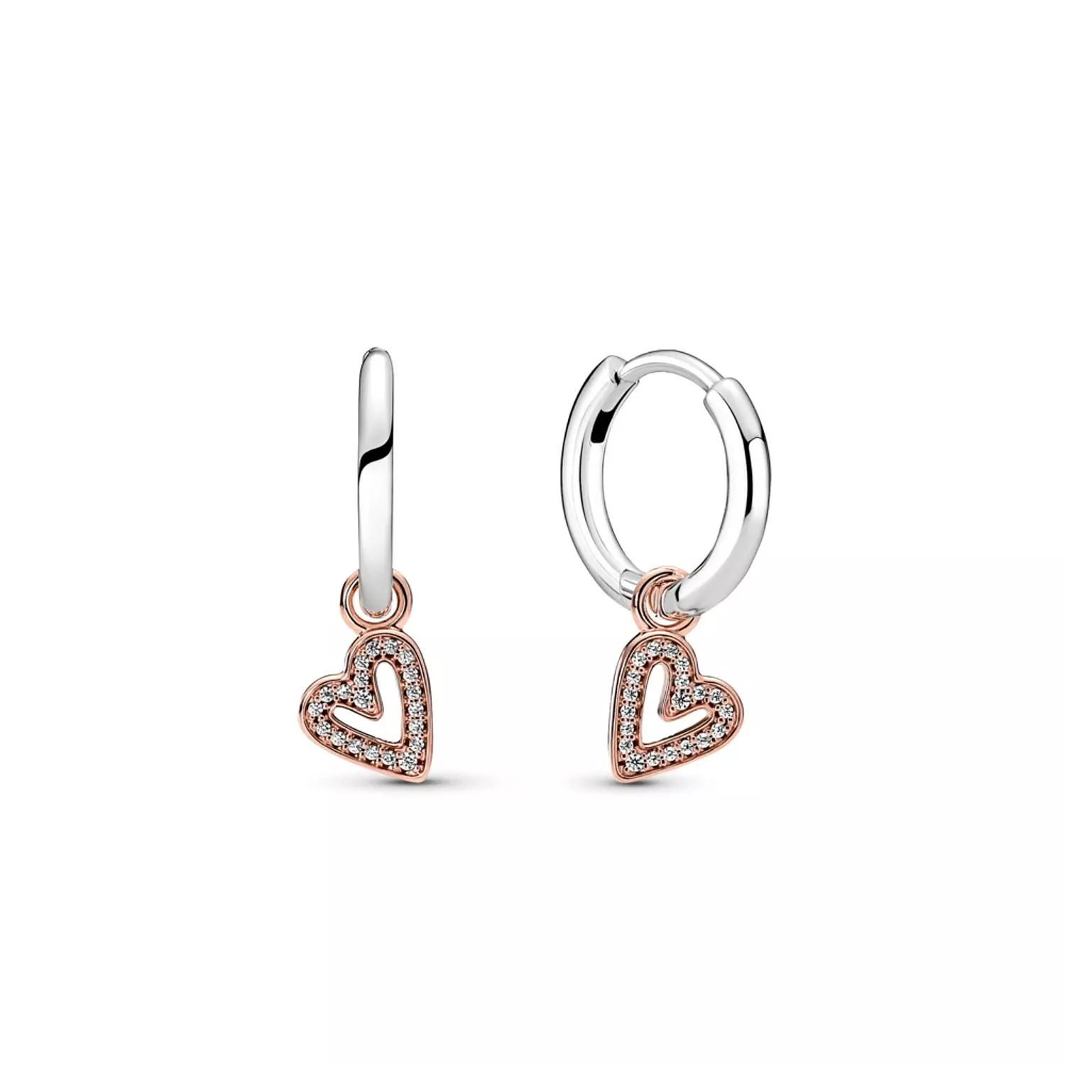 Heart 14k rose gold-plated and sterling silver hoop earrings with clear cubic zirconia hover image