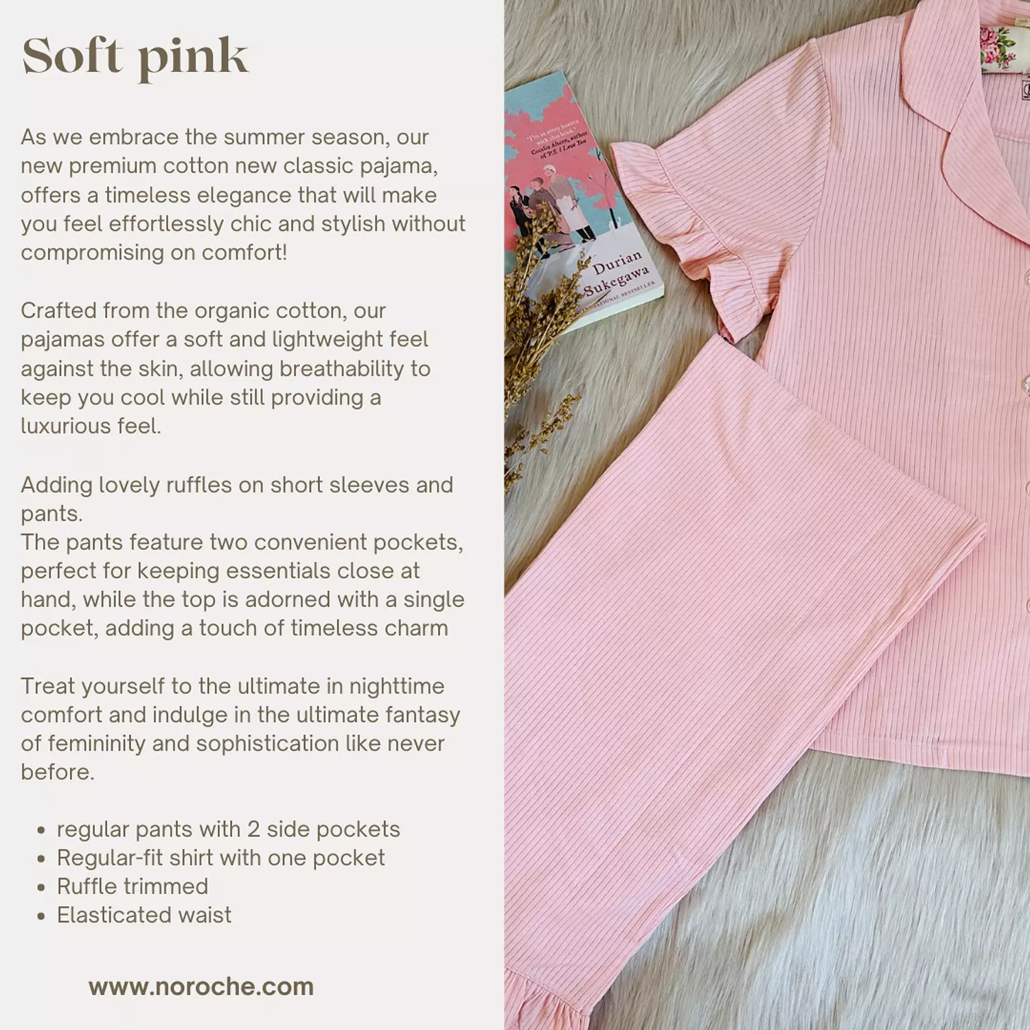 Soft Pink Ruffled Cotton Pajamas 1