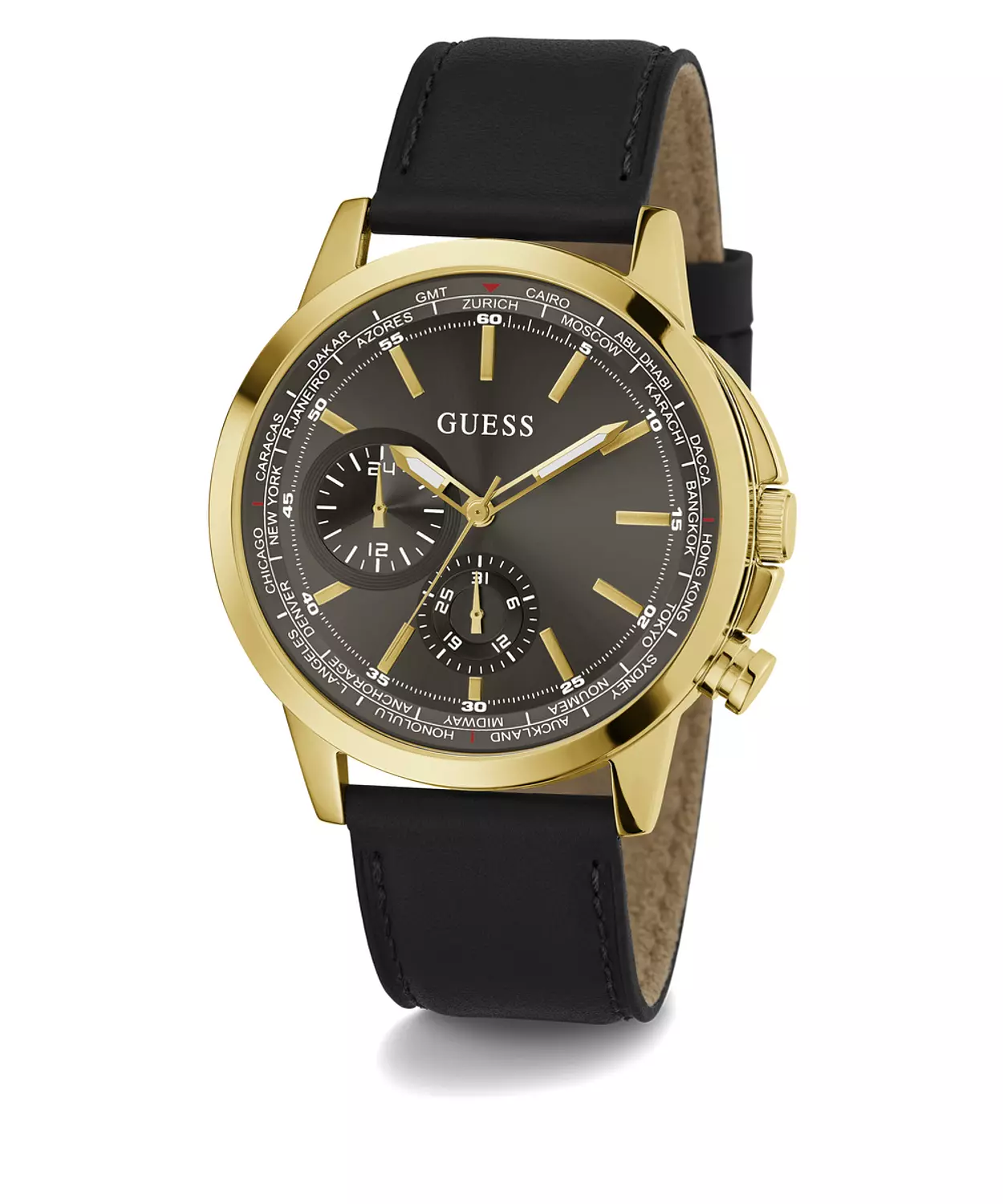 GUESS GW0540G1 ANALOG WATCH For Men Round Shape BlackGenuine Leather Smooth Strap 2