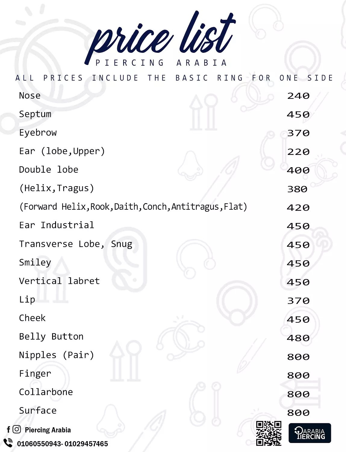 <h3><strong>PRICE LIST</strong></h3>