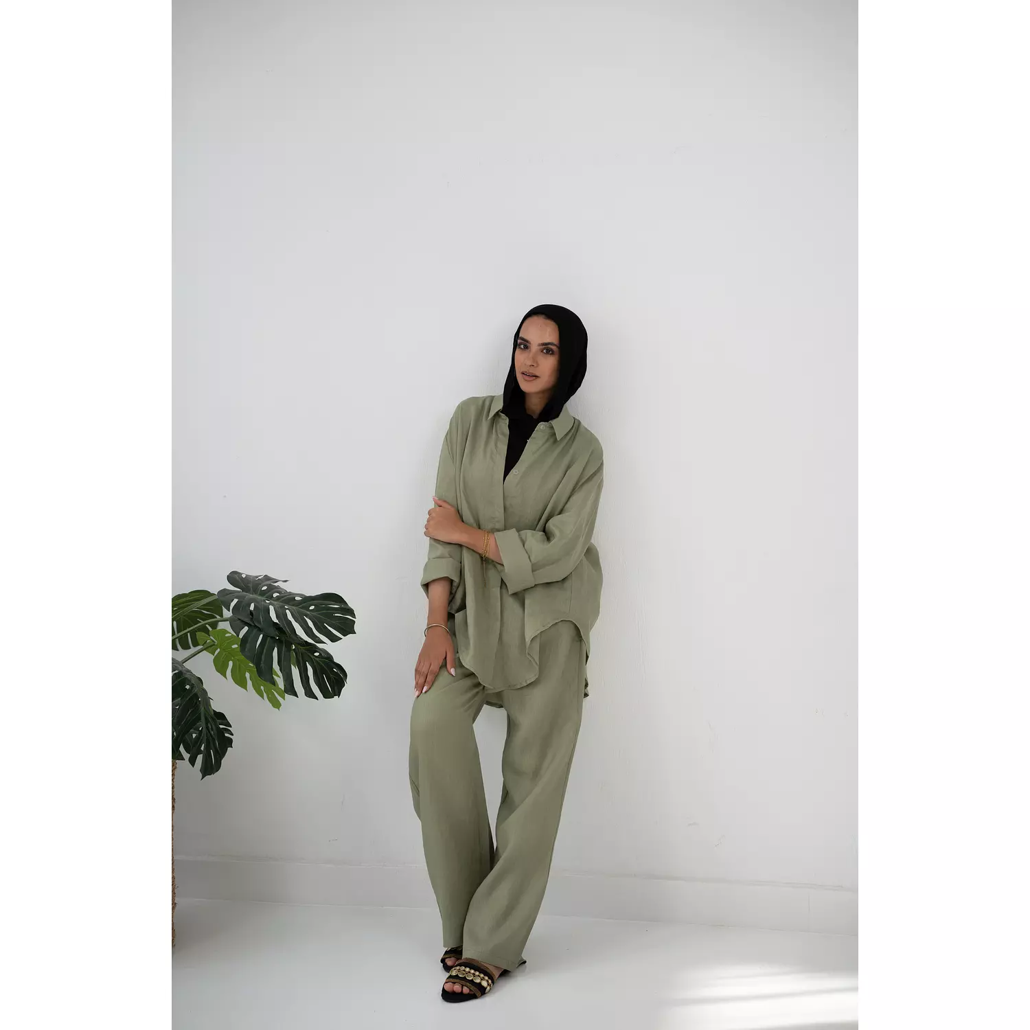 Dust-olive linen set 2