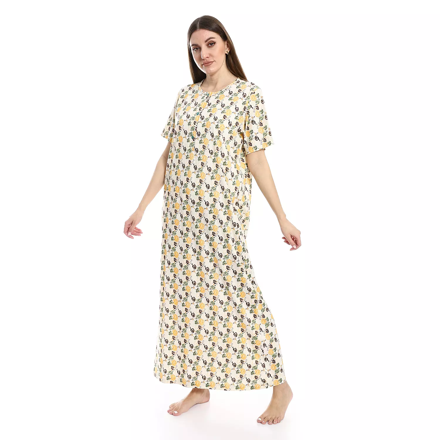 Women Nightgown Floral Pattern - 2488 - Yellow 1