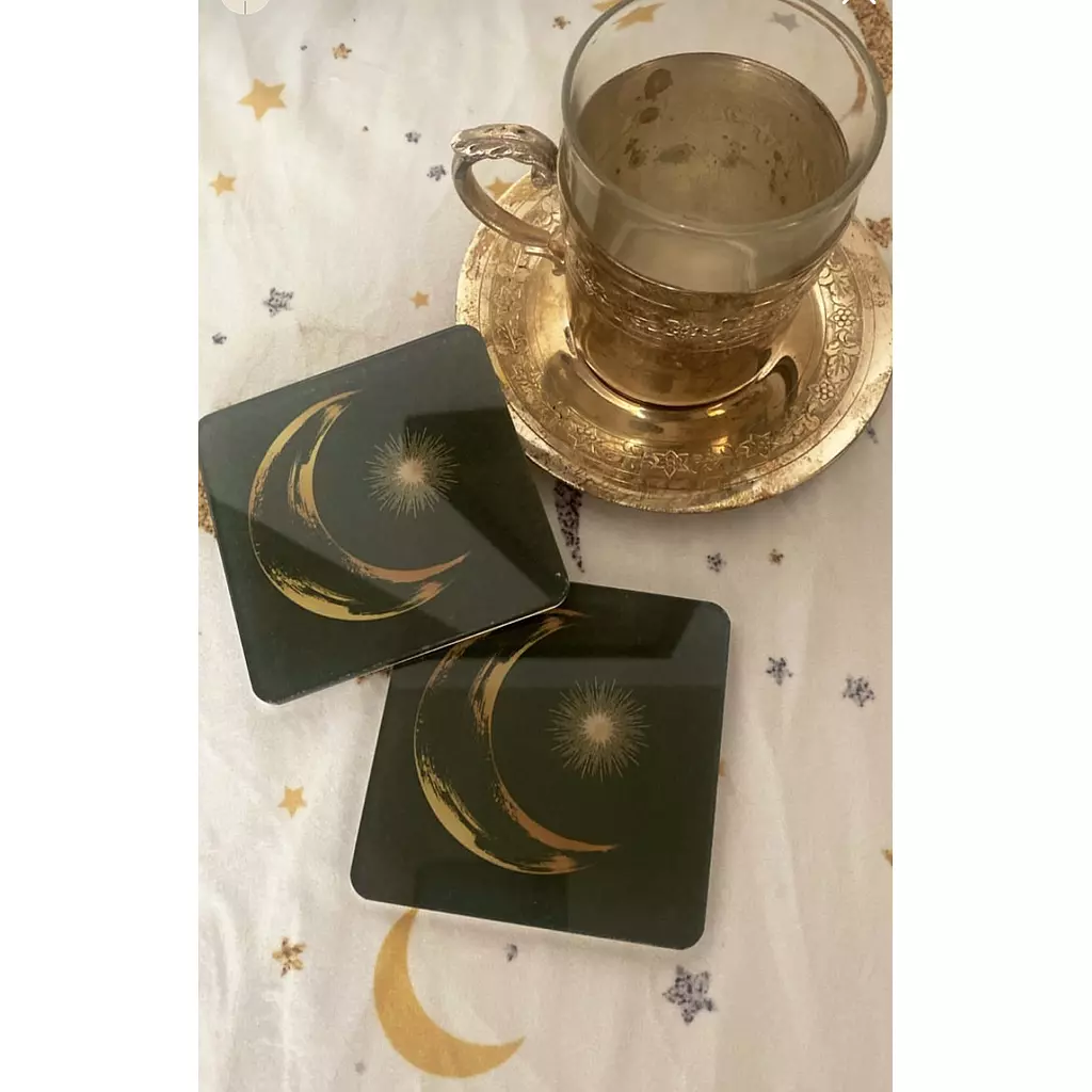 The Olive Green Moon Coaster Set