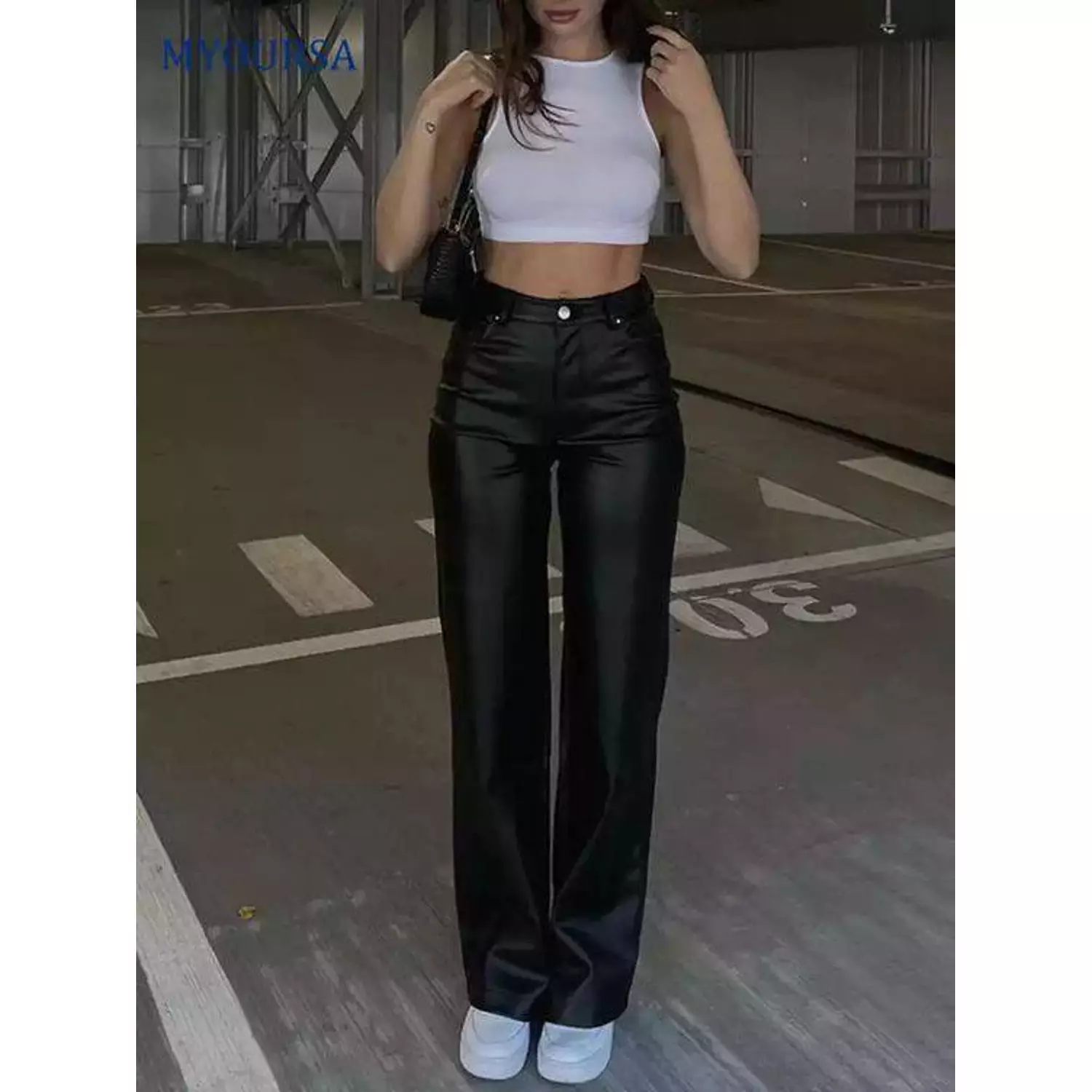 Wide-leg Leather Pants hover image