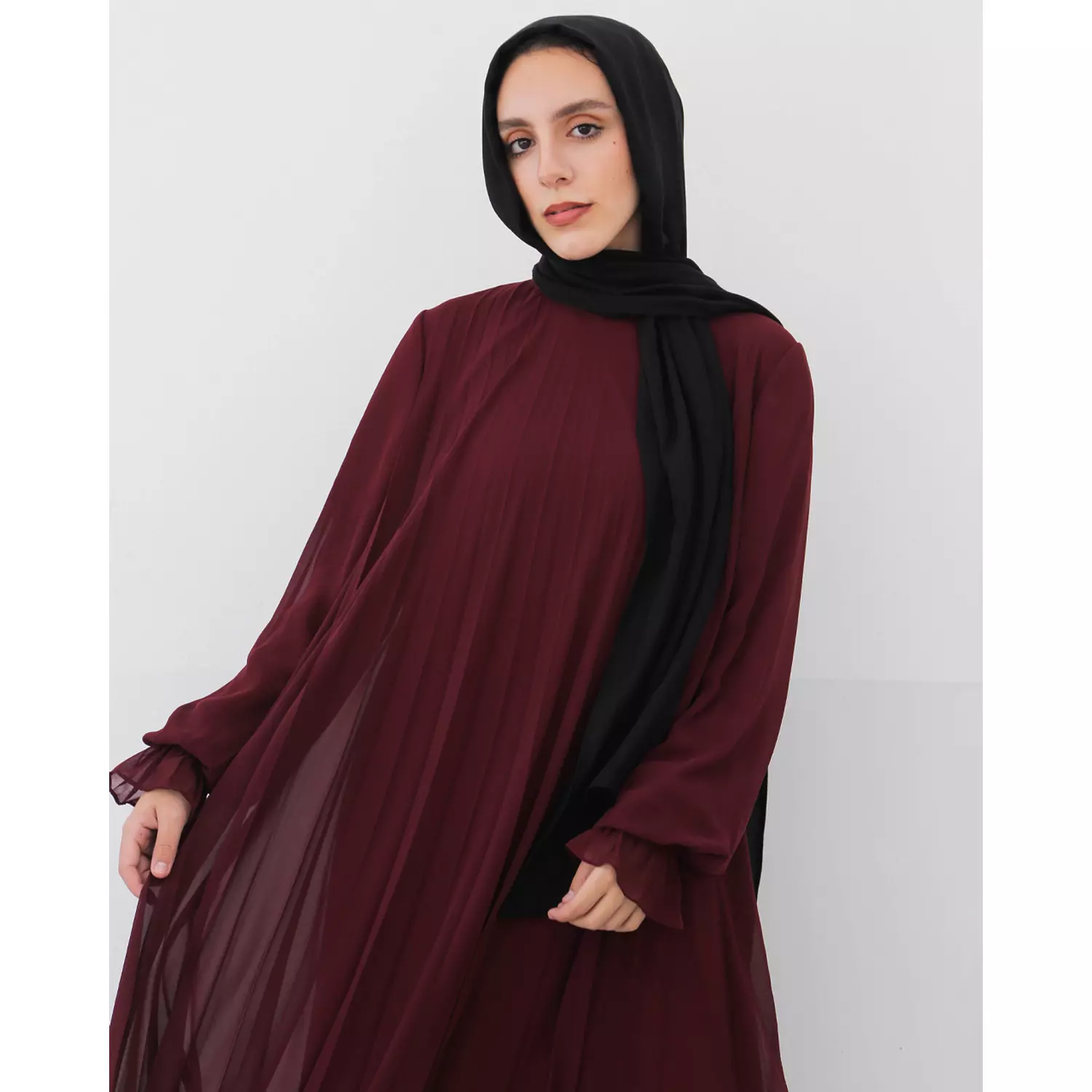 Burgundy Cloach Pleated Dress 3