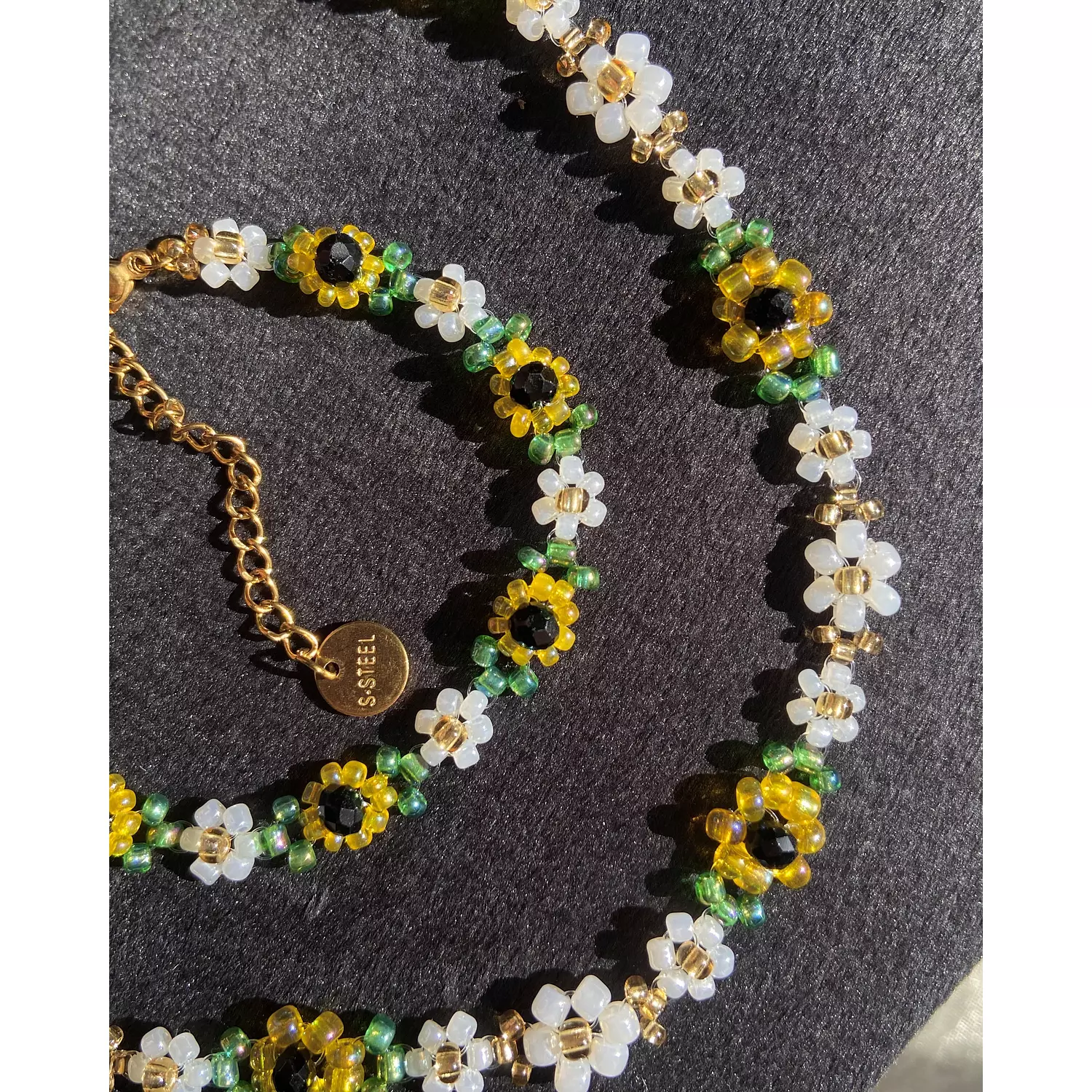 Sunflowers with white flowers bracelet and necklace  3