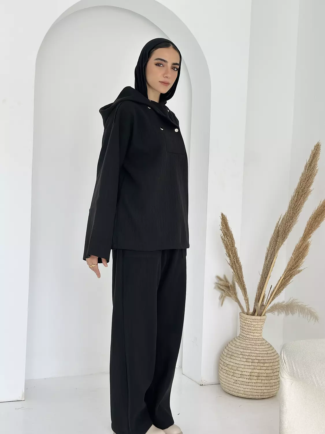 HOODED CO-ORD SET IN BLACK 2