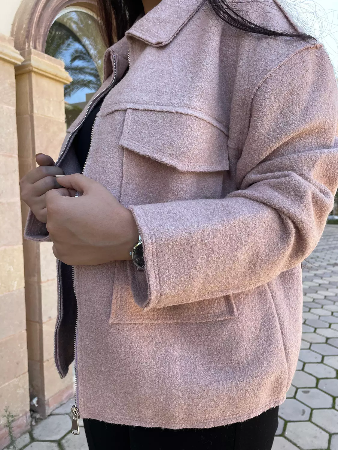 Oversized pocket bouclet jacket in Powder Pink-2nd-img