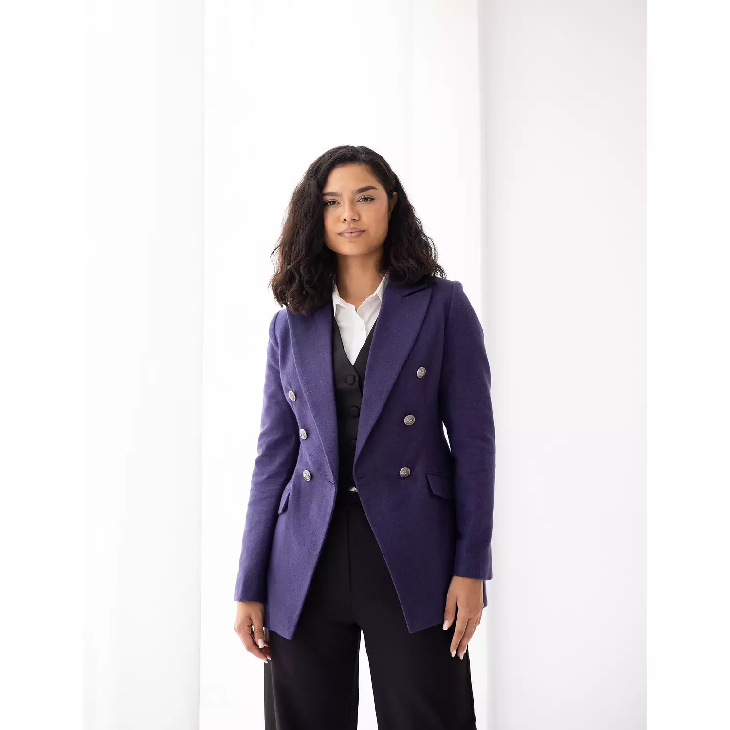 Metallic violet tweed wool double breasted blazer  hover image