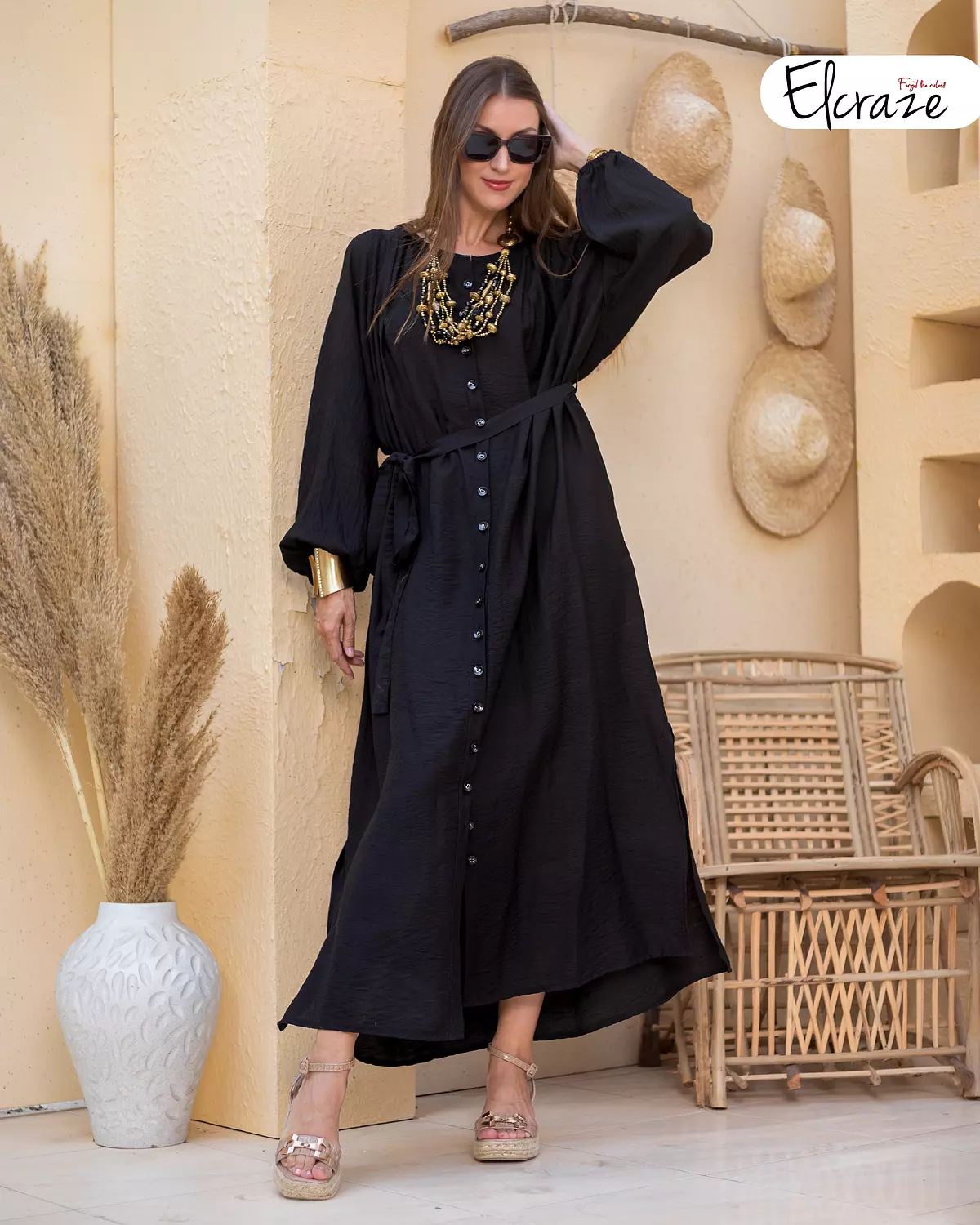 synthetic linen dress black 2