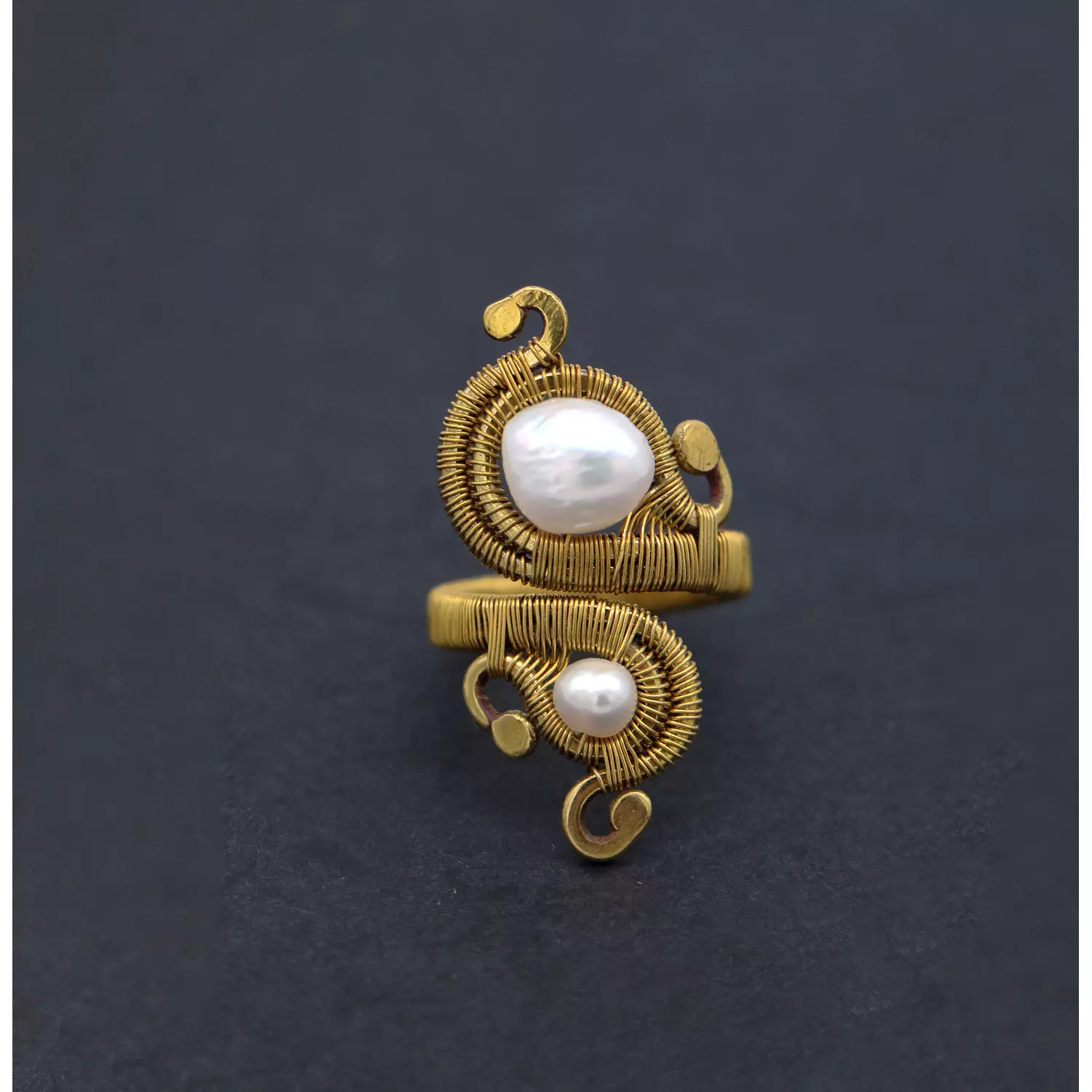 Brass ring with pearls. hover image