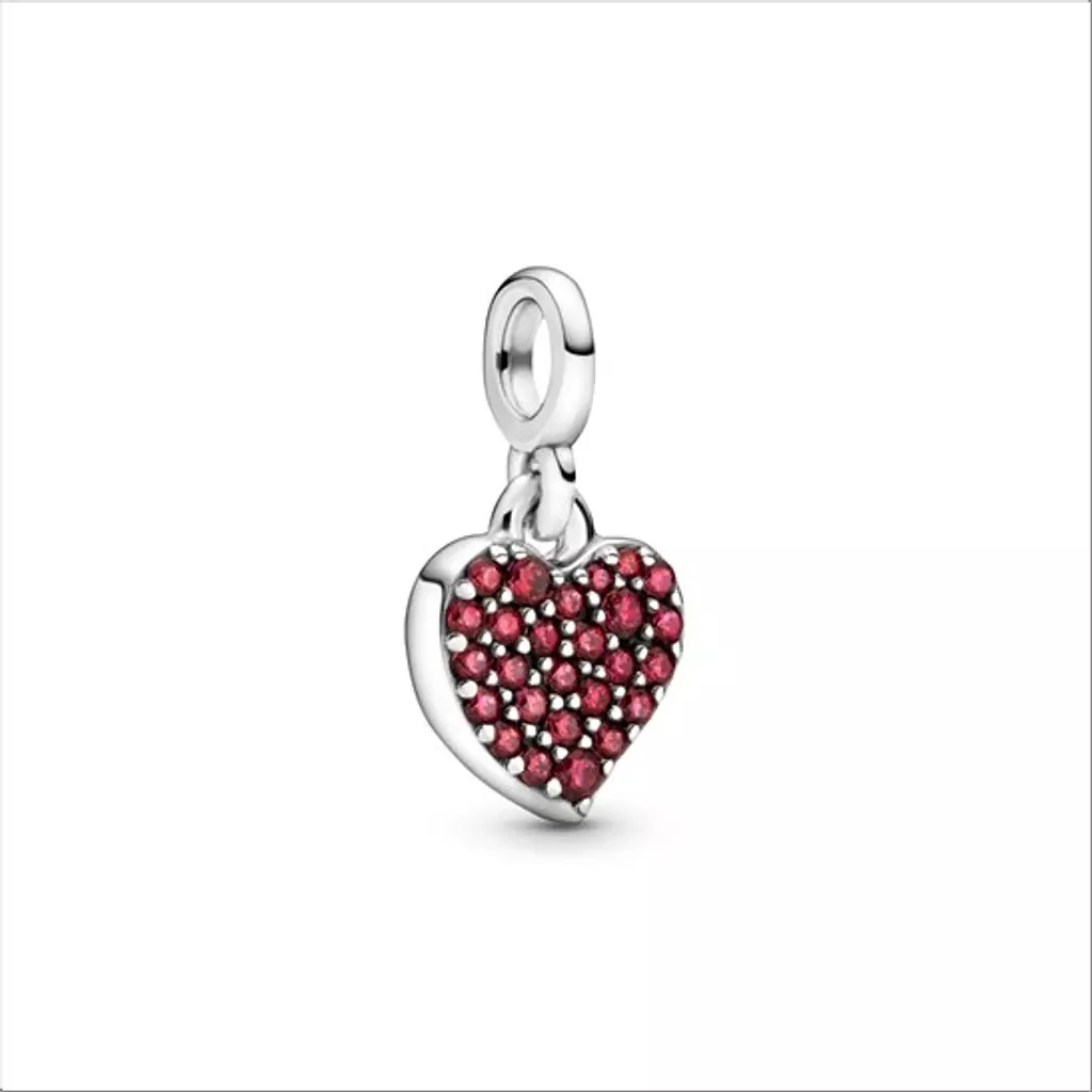 Heart sterling silver dangle with red cubic zirconia