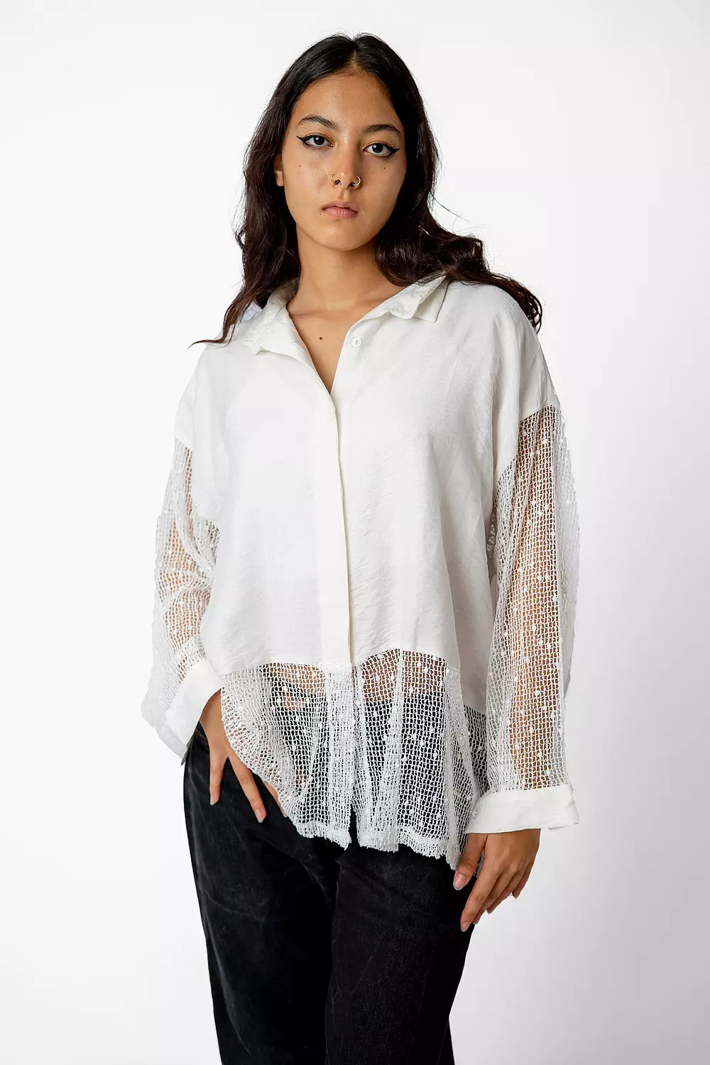 Cotton/net blouse hover image